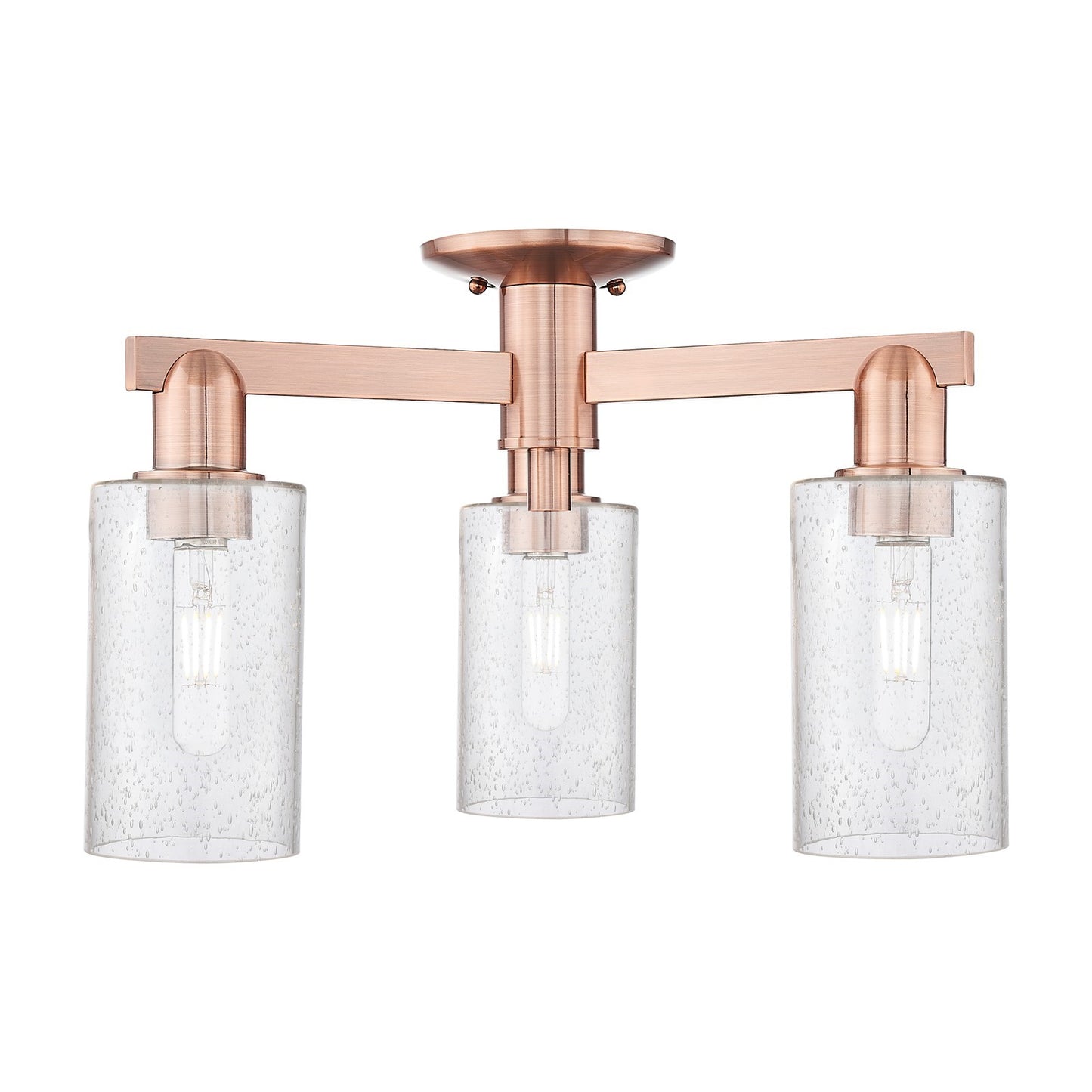 Innovations Clymer 21in 3-Light Semi-Flush Mount | Industrial Antique Copper Steel and Seedy Glass | Entryway & Hallway | 21.38 x | Model 716-3F-AC-G804