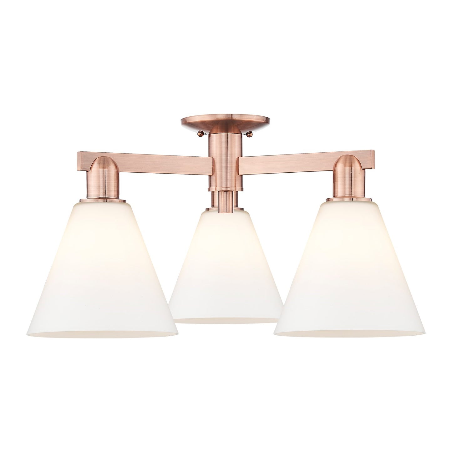 Innovations Berkshire Glass 26in 3-Light Semi-Flush Mount | Industrial Antique Copper Steel and Matte White Glass | Kitchen & | Model 716-3F-AC-GBC-81
