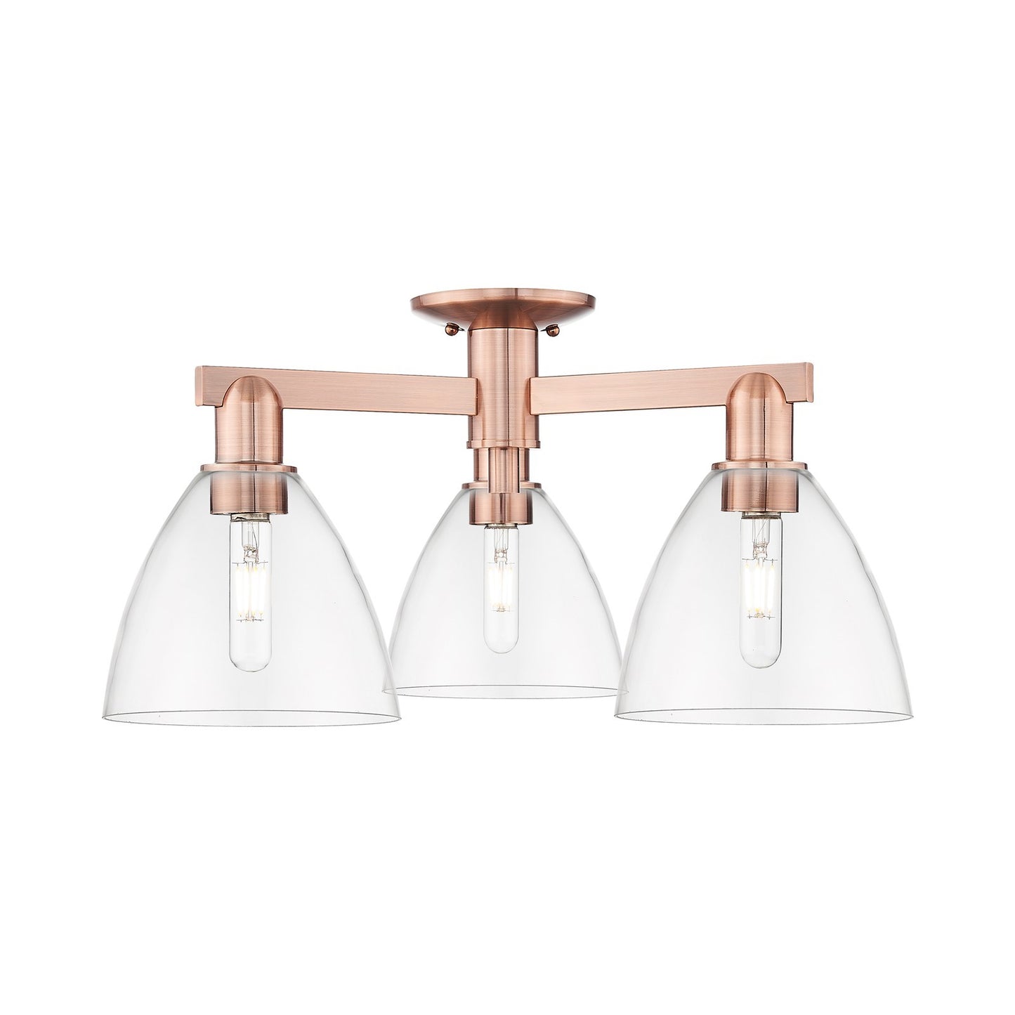 Innovations Bristol 25in 3-Light Semi-Flush Mount | Industrial Antique Copper Steel and Clear Glass | Entryway & Hallway | 25 x | Model 716-3F-AC-GBD-752