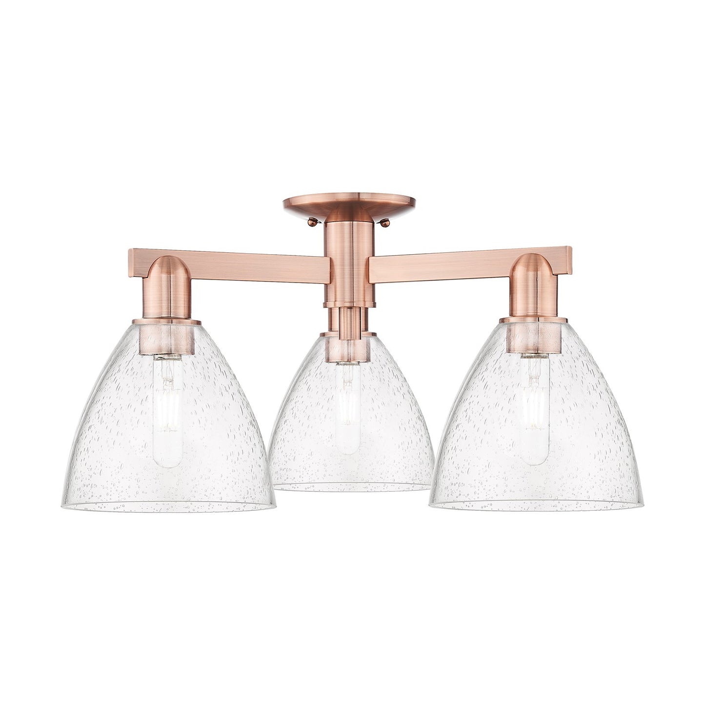 Innovations Bristol 25in 3-Light Semi-Flush Mount | Industrial Antique Copper Steel and Seedy Glass | Damp-Rated Entryway & | Model 716-3F-AC-GBD-754