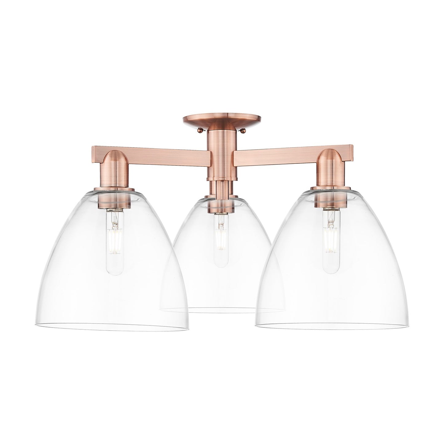 Innovations Bristol 27in 3-Light Semi-Flush Mount | Industrial Antique Copper and Clear Glass | Entryway & Hallway | 26.5 x 26.5 | Model 716-3F-AC-GBD-92