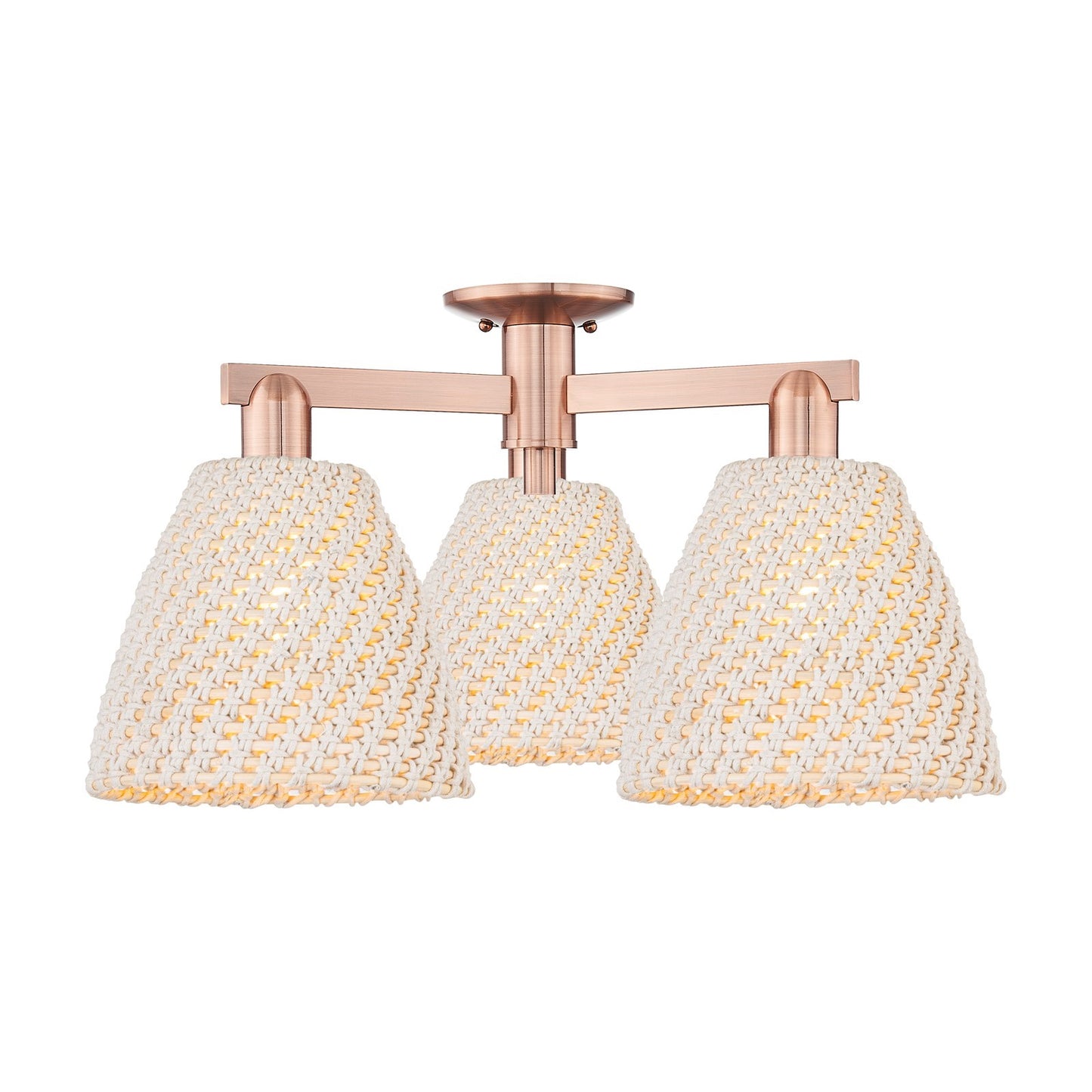 Innovations Bristol Natural 27in 3-Light Semi-Flush Mount | Industrial Antique Copper Steel and Natural Fiber Dome Shade | Model 716-3F-AC-NBD-9-NAT
