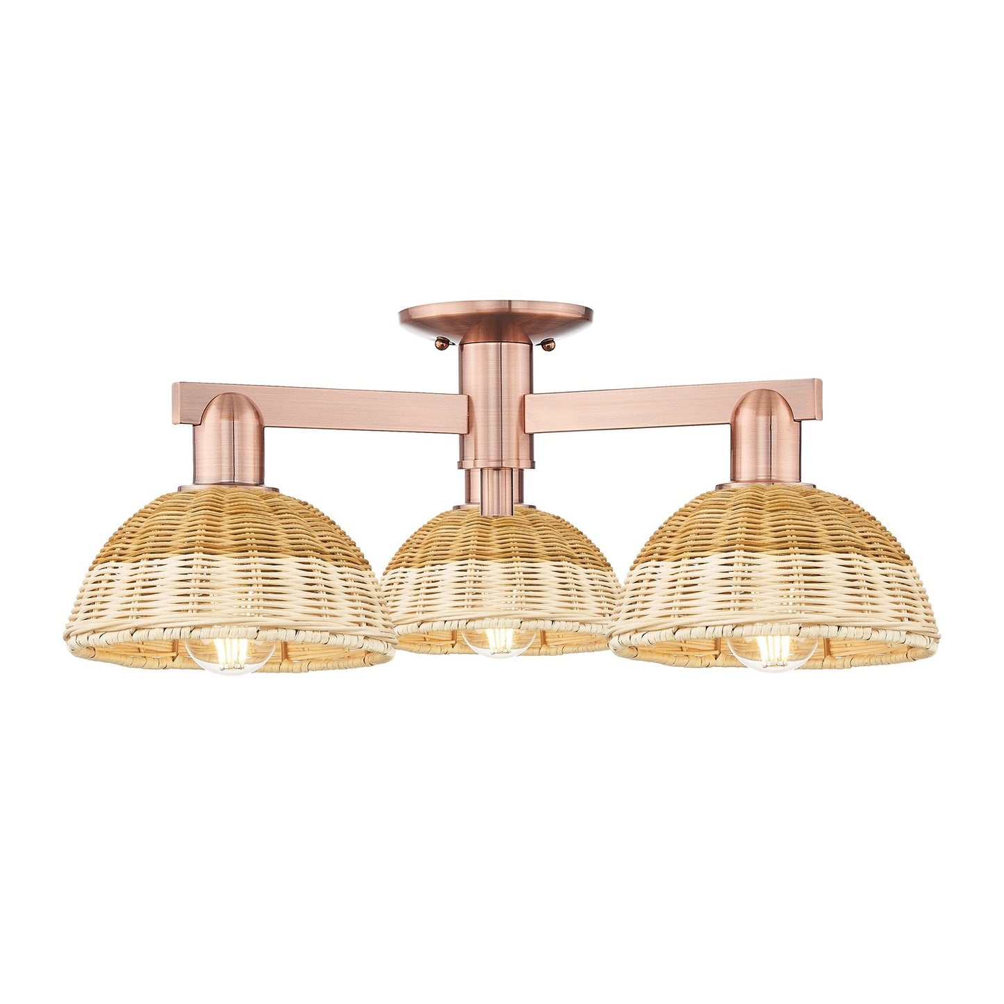 Innovations Natural Ballston Dome 25in 3-Light Semi-Flush Mount | Farmhouse Antique Copper and Natural Fiber Basketweave | Model 716-3F-AC-NBD2-75-NAT