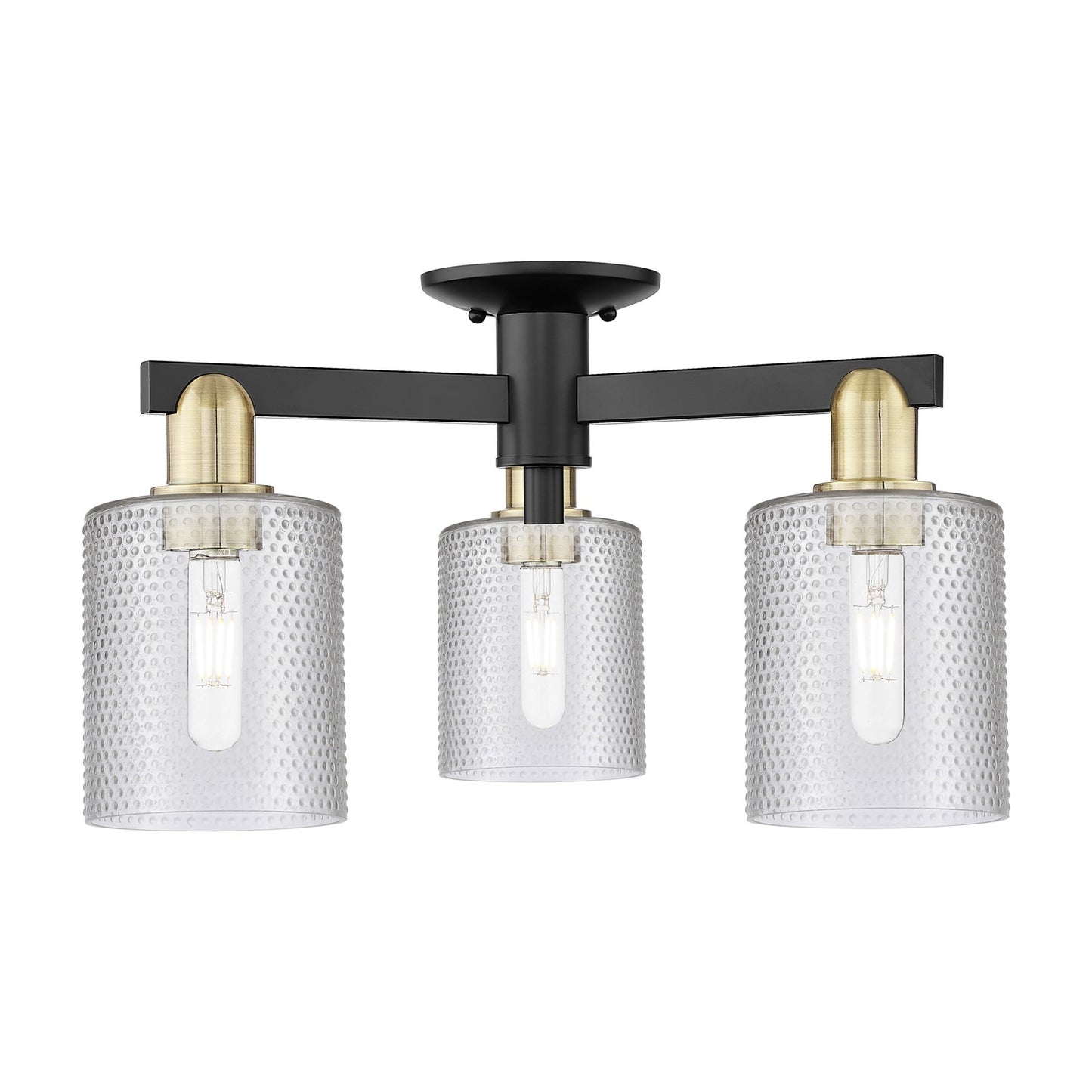 Innovations Cobbleskill 23in 3-Light Semi-Flush Mount | Industrial Black Antique Brass Steel and Clear Glass | Entryway & Hallway | Model 716-3F-BAB-G112