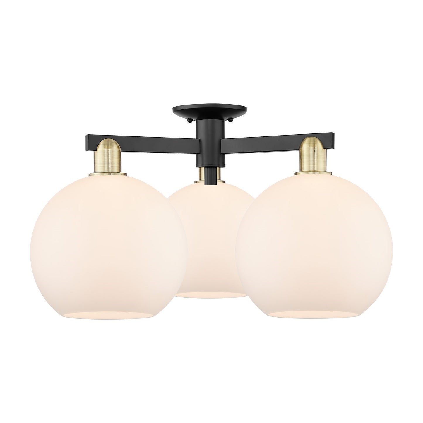 Innovations Athens 28in 3-Light Semi-Flush Mount | Industrial Black Antique Brass and Matte White Glass | Damp-Rated Entryway & | Model 716-3F-BAB-G121-10