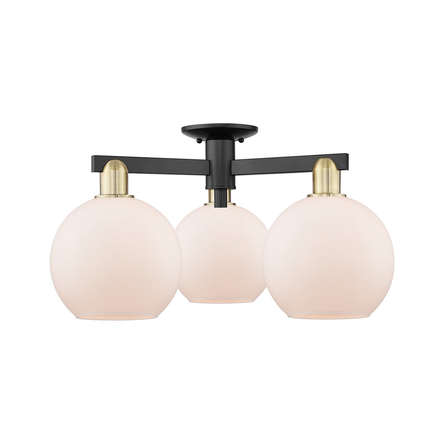 Innovations Athens 26in 3-Light Semi-Flush Mount | Industrial Black Antique Brass and Matte White Glass | Entryway & Hallway | Model 716-3F-BAB-G121-8