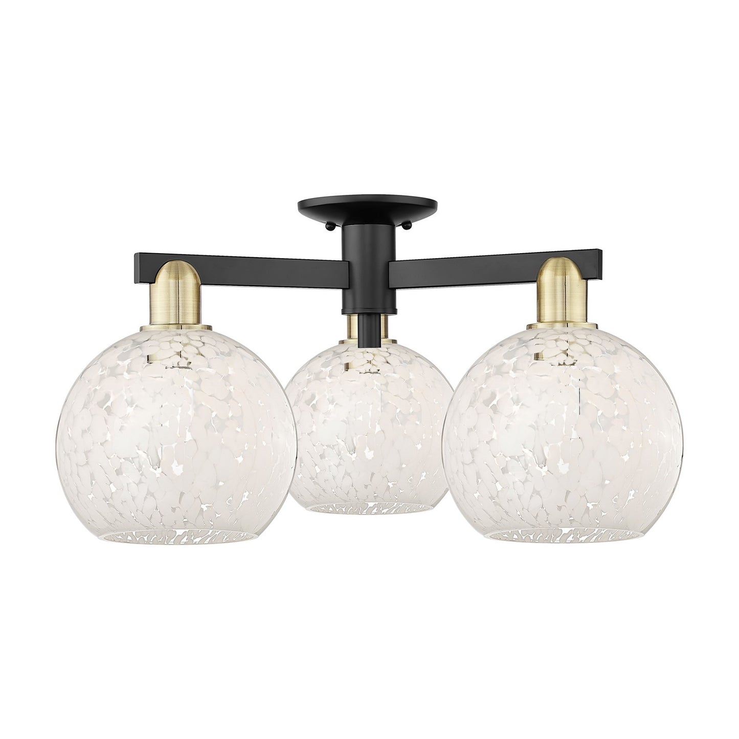 Innovations Lighting Arcadia 26in 3-Light Semi-Flush Mount | Industrial Black Antique Brass and White Mouchette Glass | Model 716-3F-BAB-G1216-8WM
