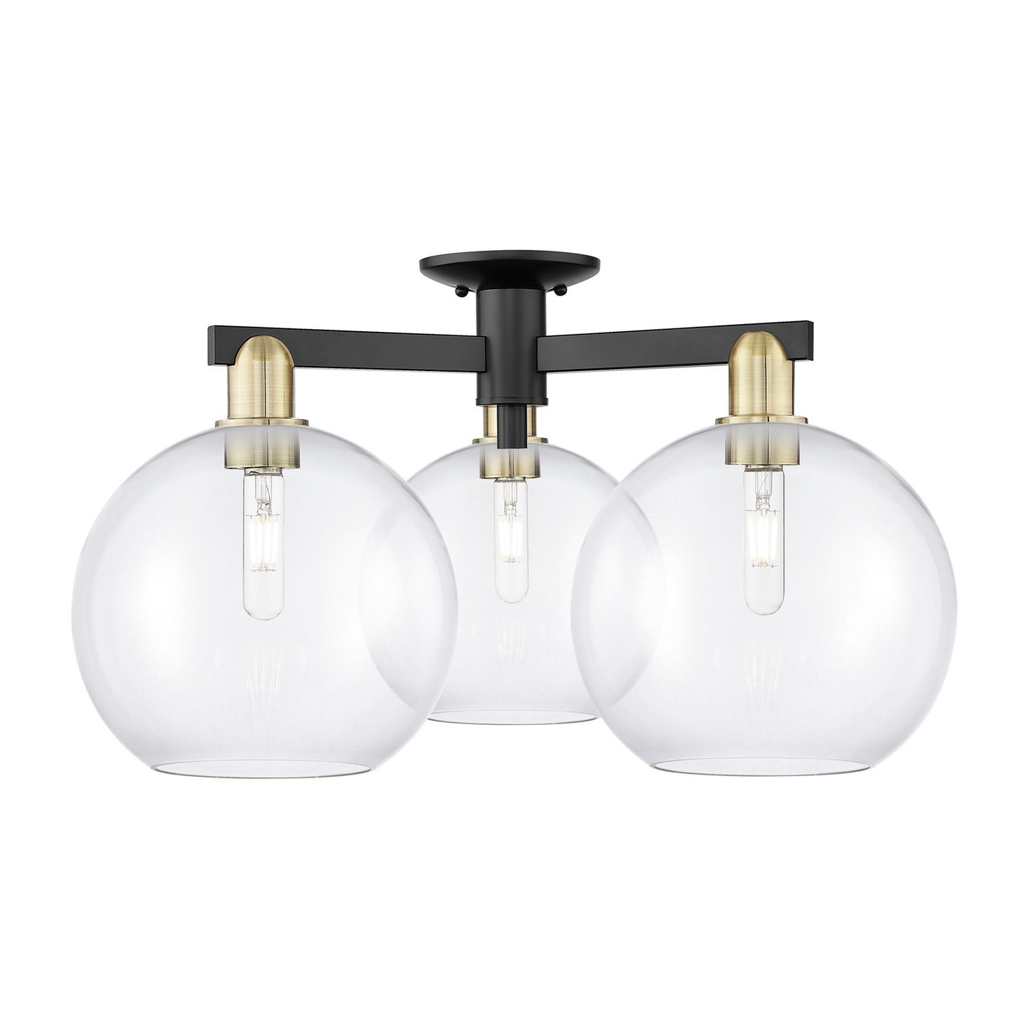 Innovations Athens 28in 3-Light Semi-Flush Mount | Industrial Black Antique Brass and Clear Glass | Living Room & Dining Room | Model 716-3F-BAB-G122-10