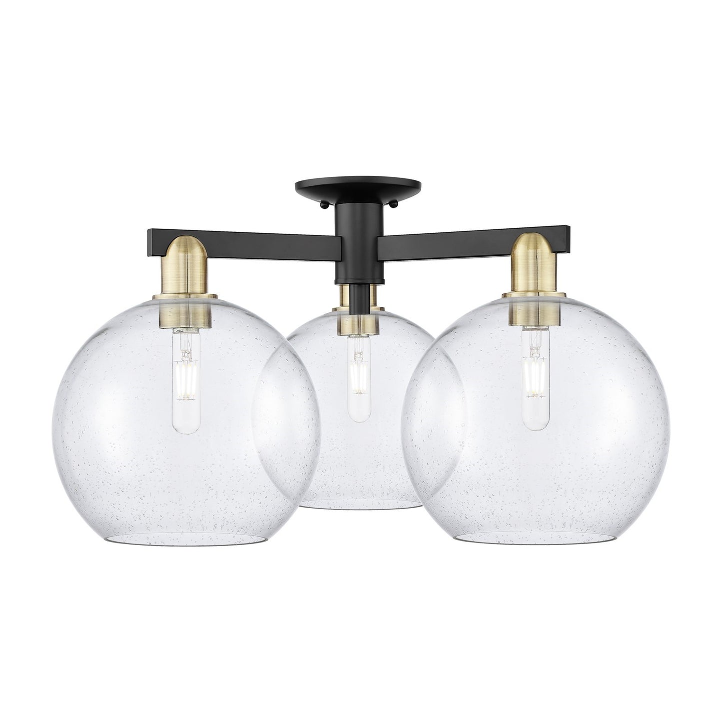Innovations Athens 28in 3-Light Semi-Flush Mount | Industrial Black Antique Brass and Seedy Glass | Entryway & Hallway | 27.5 x | Model 716-3F-BAB-G124-10