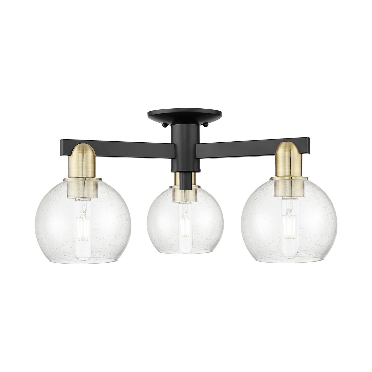 Innovations Athens 23in 3-Light Semi-Flush Mount | Industrial Black Antique Brass Steel and Seedy Glass | Entryway & Hallway | Model 716-3F-BAB-G124-6