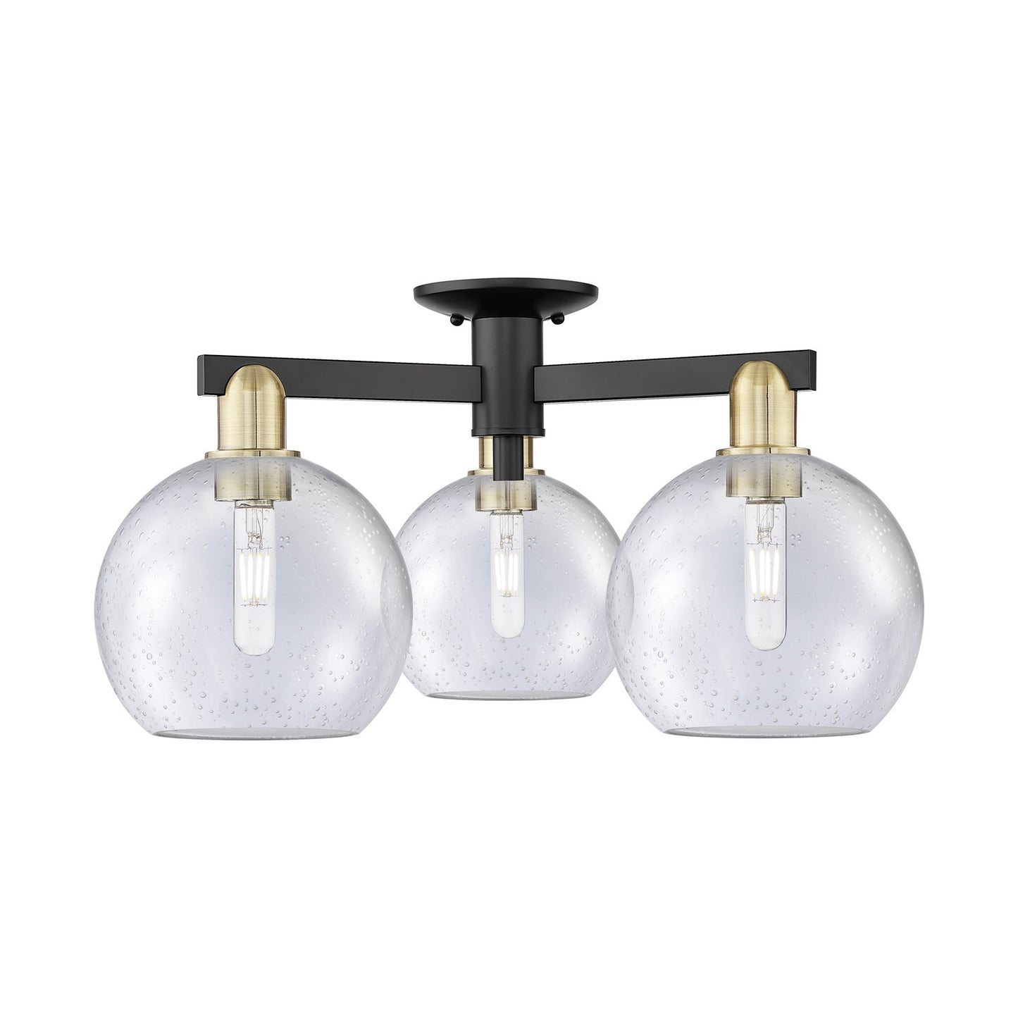 Innovations Athens 26in 3-Light Semi-Flush Mount | Industrial Black Antique Brass Steel and Seedy Glass | Damp-Rated Entryway & | Model 716-3F-BAB-G124-8