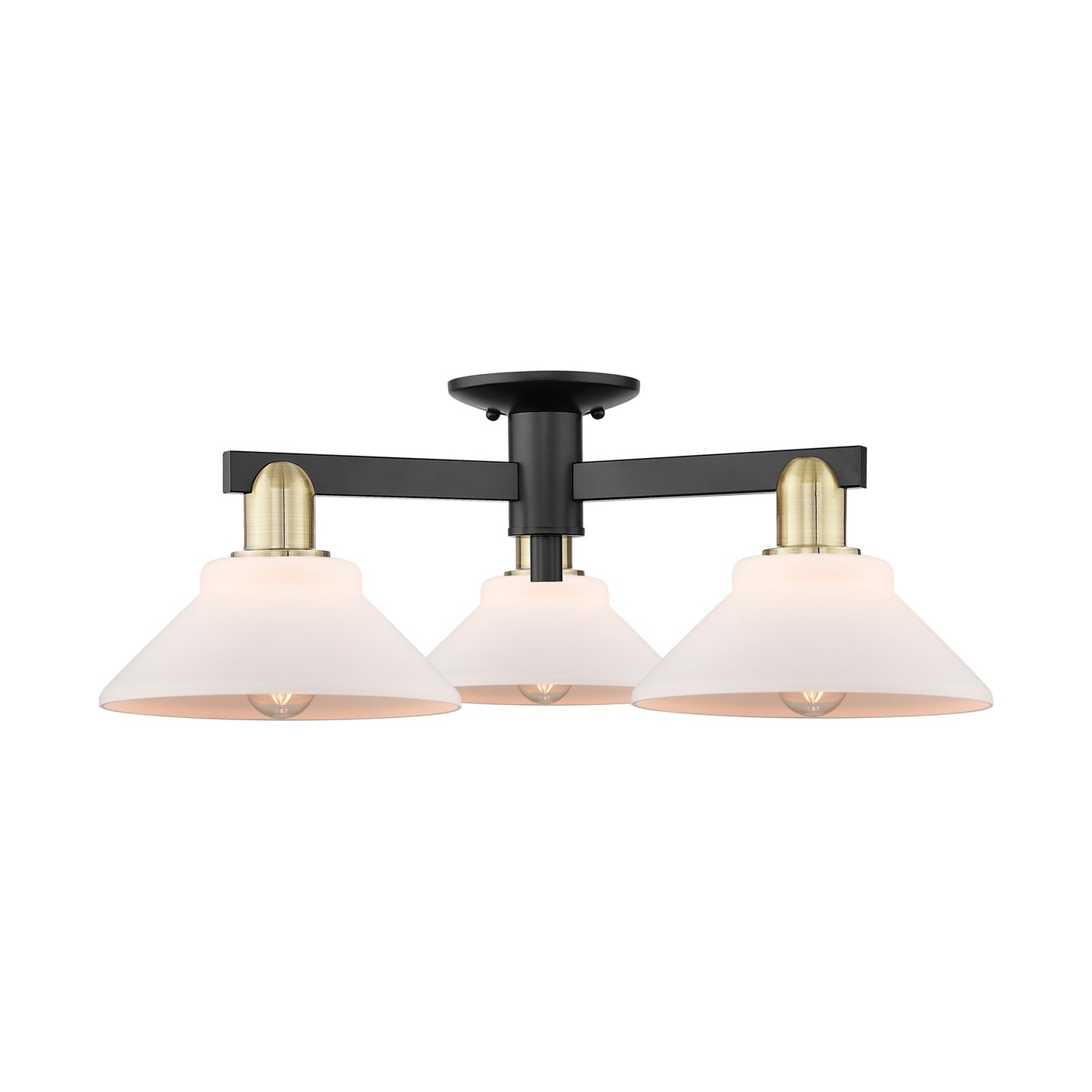 Innovations Orwell 26in 3-Light Semi-Flush Mount | Industrial Black Antique Brass and Matte White Glass | Living Room & Bedroom | Model 716-3F-BAB-G131
