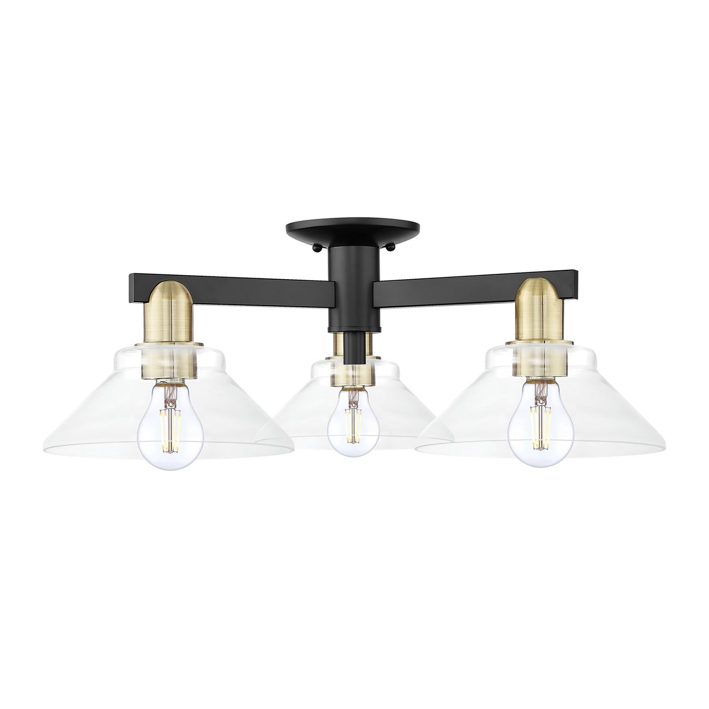 Innovations Orwell 26in 3-Light Semi-Flush Mount | Industrial Black Antique Brass Steel and Clear Glass | Entryway & Hallway | Model 716-3F-BAB-G132