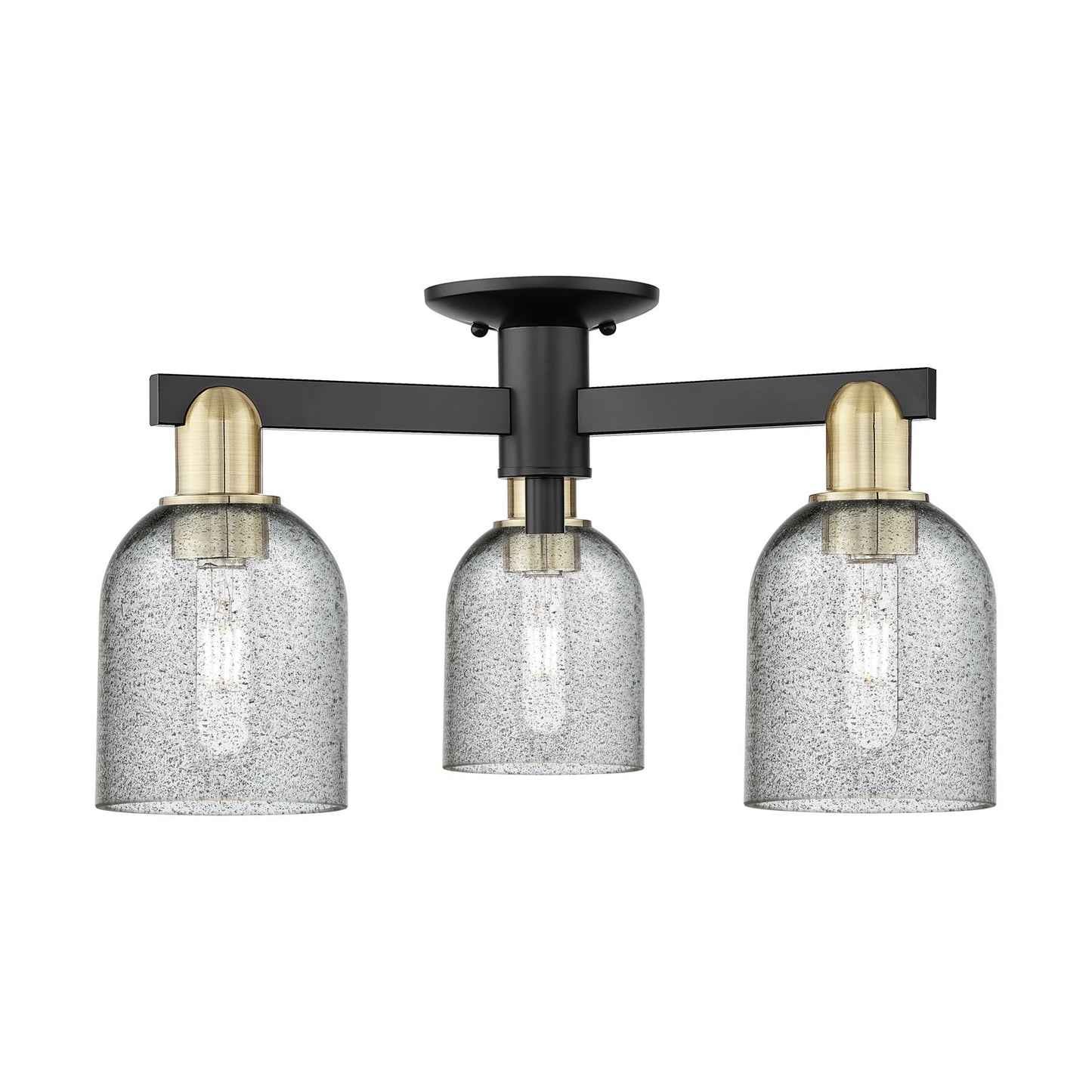 Innovations Caledonia 23in 3-Light Semi-Flush Mount | Industrial Black Antique Brass Steel and Charcoal Glass | Kitchen & Hallway | Model 716-3F-BAB-G257