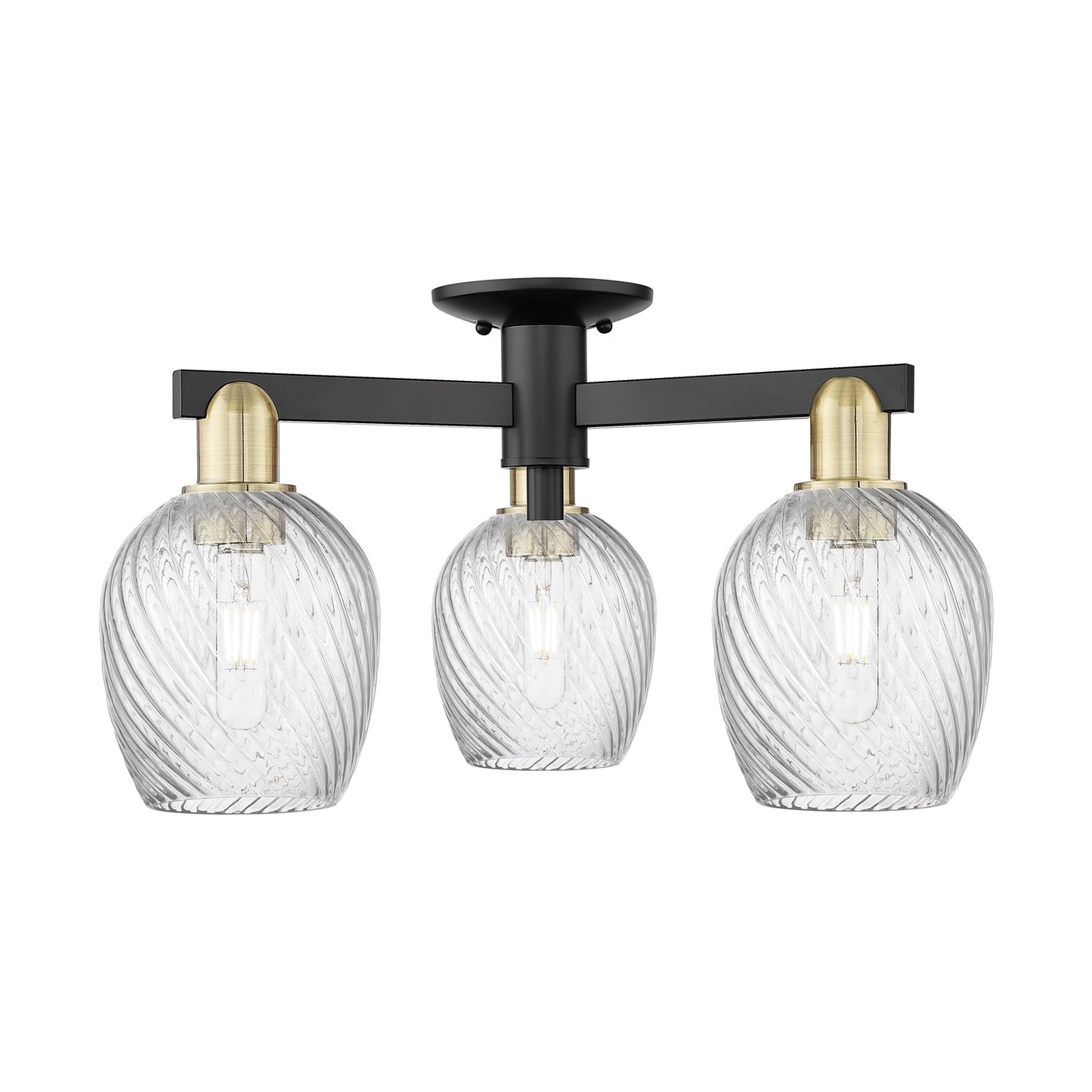 Innovations Salina 23.25in 3-Light Semi-Flush Mount | Industrial Black Antique Brass Steel and Clear Spiral Fluted Glass | Model 716-3F-BAB-G292