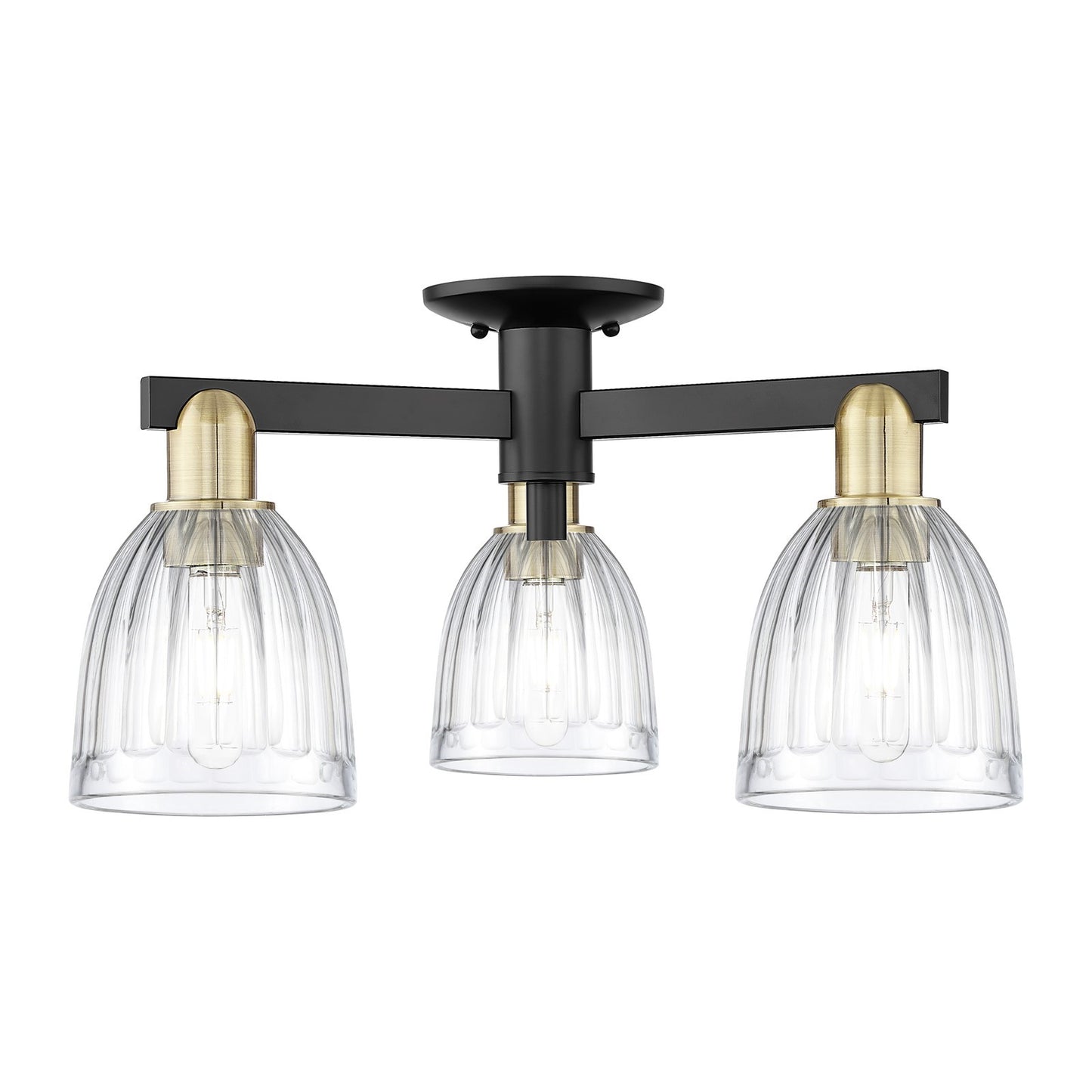 Innovations Brookfield 23in 3-Light Semi-Flush Mount | Industrial Black Antique Brass and Clear Ribbed Glass | Kitchen & Hallway | Model 716-3F-BAB-G442