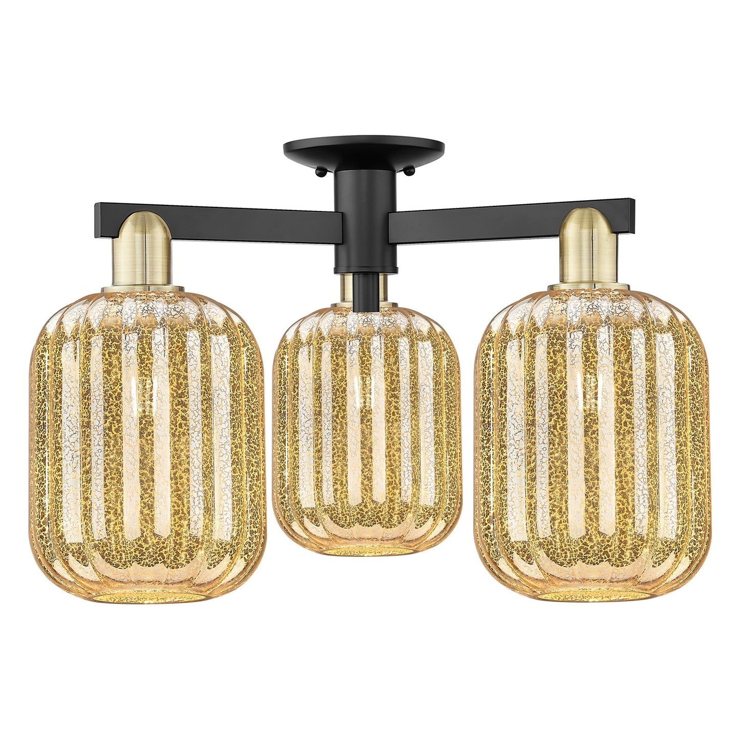 Innovations Preston Cylinder 24in 3-Light Semi-Flush Mount | Industrial Black Antique Brass and Mercury Glass | Living Room & | Model 716-3F-BAB-G460-7ME