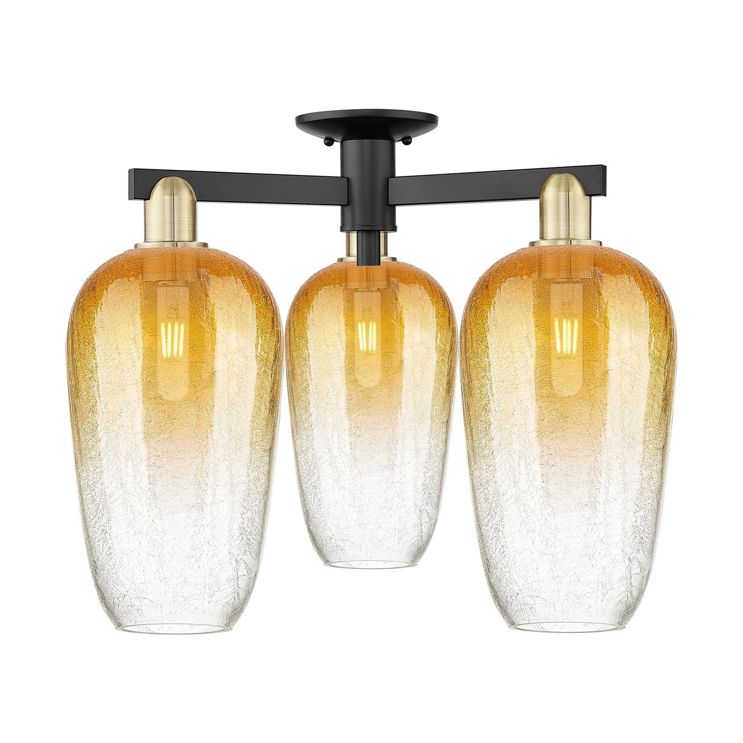 Innovations Brookhaven Flute 24.5in 3-Light Semi-Flush Mount | Industrial Black Antique Brass and Amber Glass | Living Room & | Model 716-3F-BAB-G484-7AM