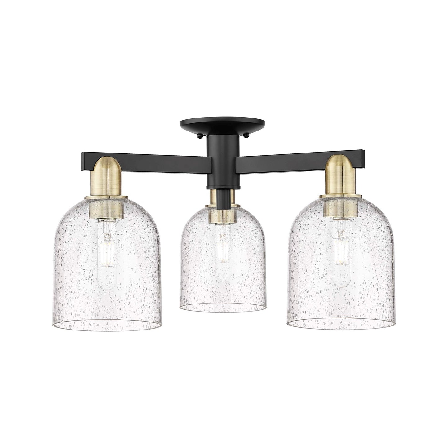 Innovations Bella 23in 3-Light Semi-Flush Mount | Industrial Black Antique Brass Steel and Seedy Glass | Entryway & Hallway | Model 716-3F-BAB-G558-6SDY