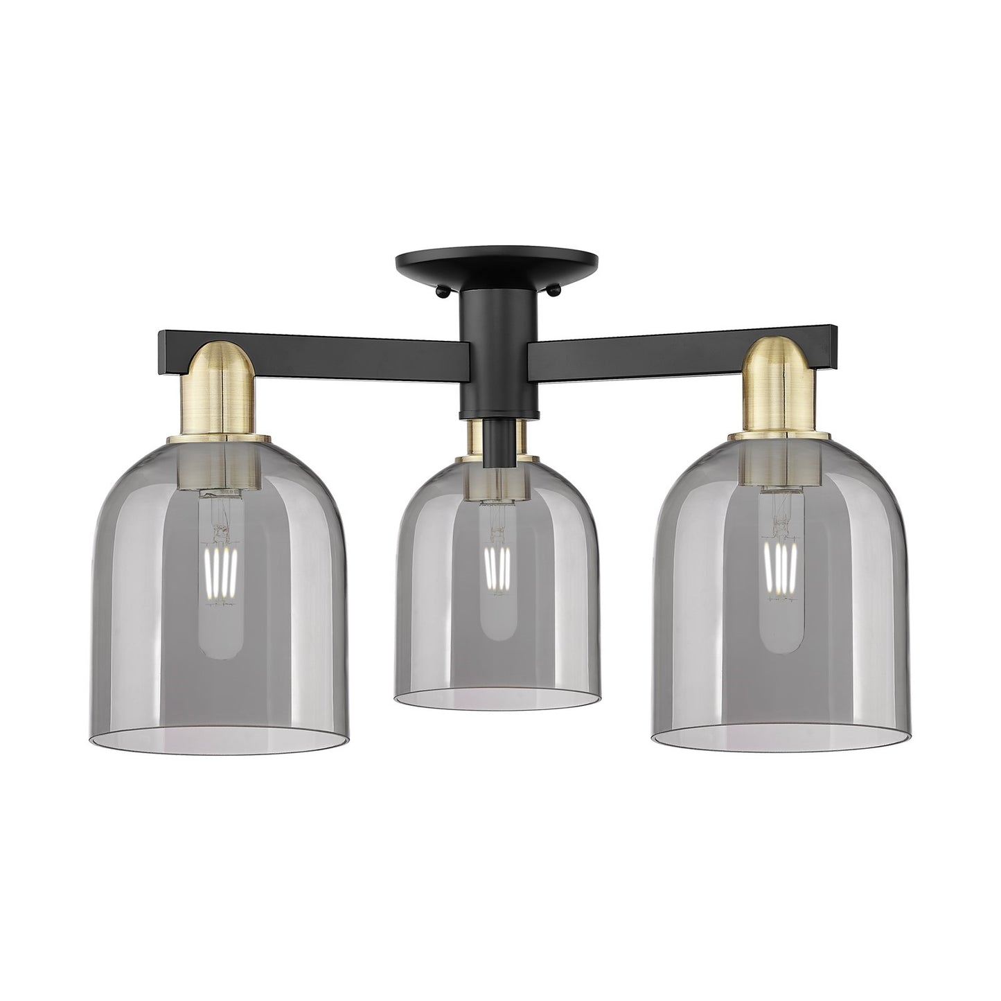 Innovations Bella 23in 3-Light Semi-Flush Mount | Industrial Black Antique Brass and Light Smoke Glass | Kitchen & Hallway | Model 716-3F-BAB-G558-6SM