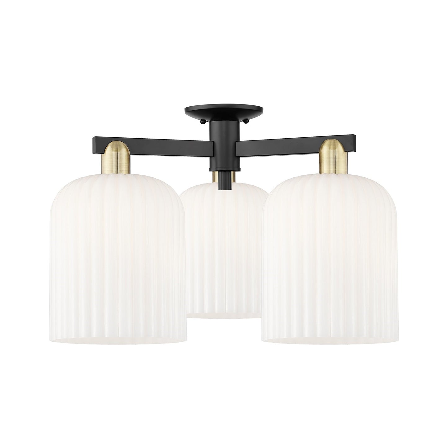 Innovations Bridal Veil 26in 3-Light Semi-Flush Mount | Industrial Black Antique Brass and Gloss White Ribbed Glass | Kitchen | Model 716-3F-BAB-G559-8GWH