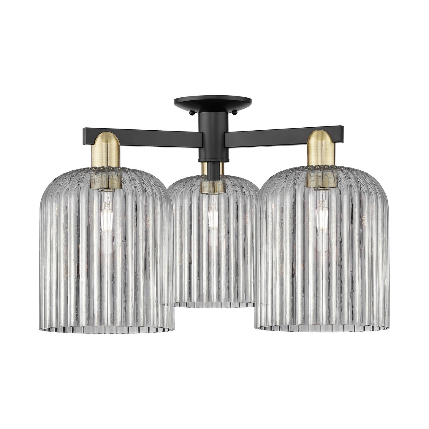 Innovations Bridal Veil 26in 3-Light Semi-Flush Mount | Industrial Black Antique Brass and Light Smoke Ribbed Glass | Living | Model 716-3F-BAB-G559-8SM