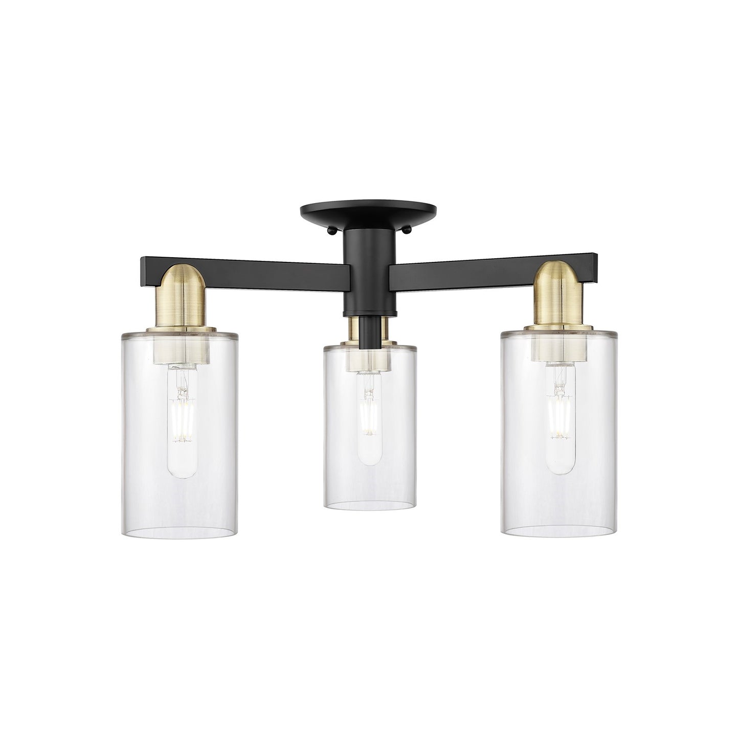 Innovations Clymer 21in 3-Light Semi-Flush Mount | Industrial Black Antique Brass Steel and Clear Glass | Entryway & Hallway | Model 716-3F-BAB-G802