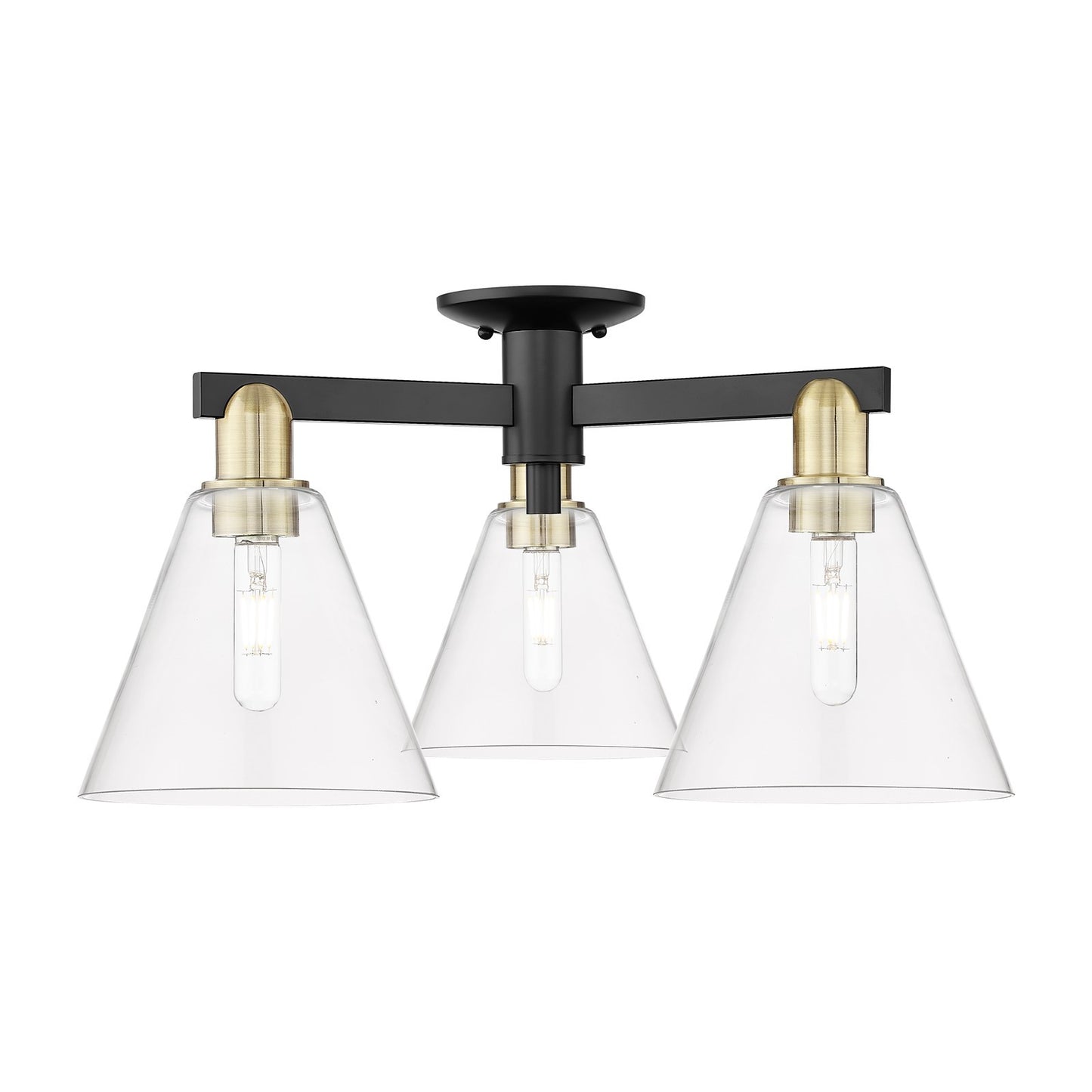 Innovations Berkshire Glass 26in 3-Light Semi-Flush Mount | Industrial Black Antique Brass Steel and Clear Glass | Entryway & | Model 716-3F-BAB-GBC-82