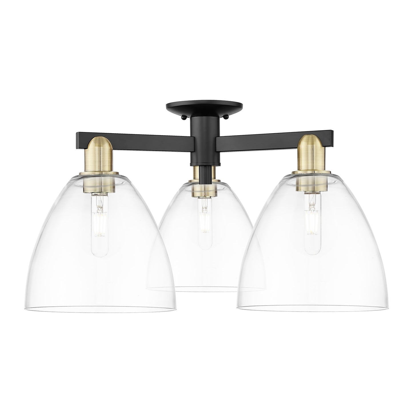 Innovations Bristol 27in 3-Light Semi-Flush Mount | Industrial Black Antique Brass Steel and Clear Glass | Kitchen & Hallway | Model 716-3F-BAB-GBD-92