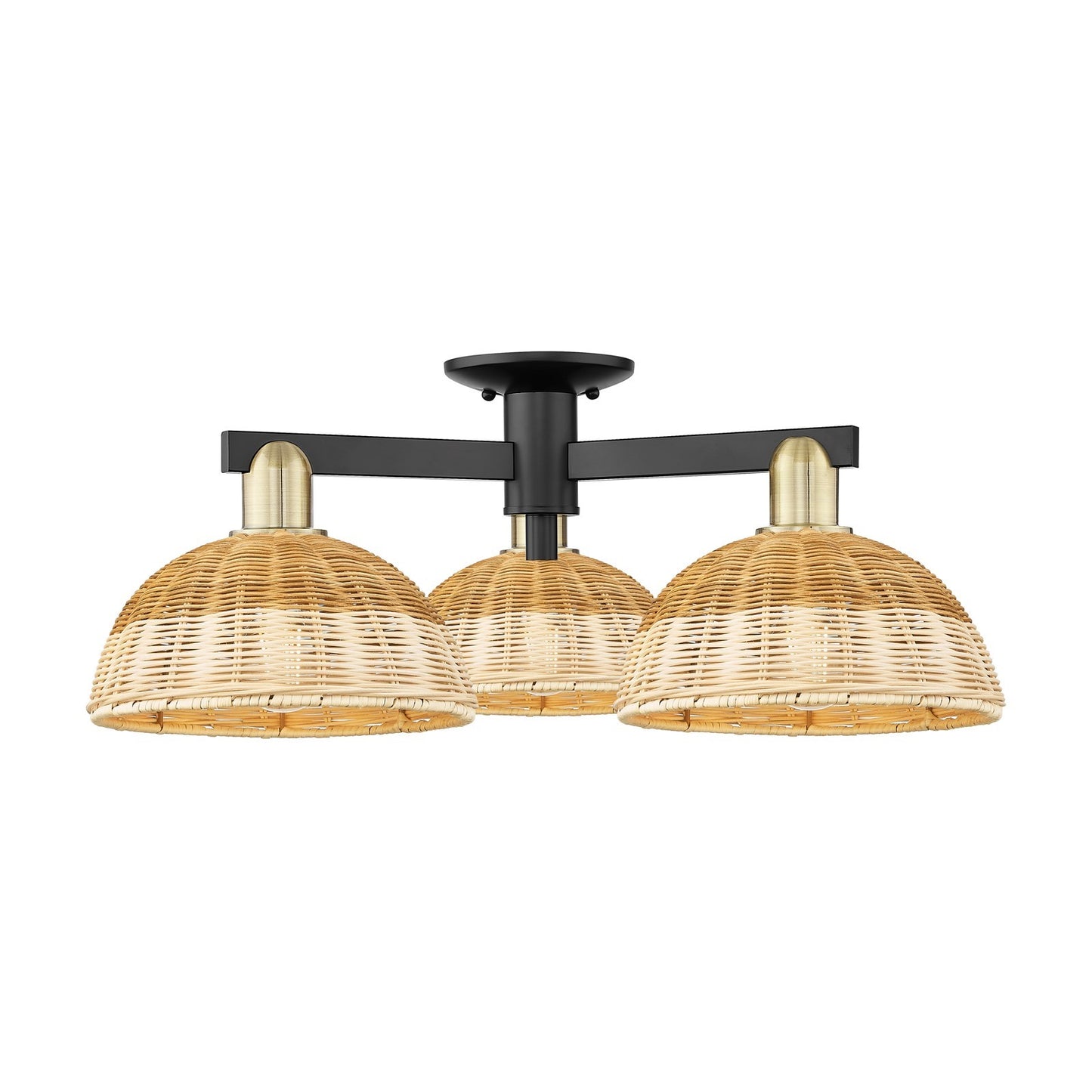 Innovations Bristol Natural II 27in 3-Light Semi-Flush Mount | Industrial Black Antique Brass and Natural Fiber Dome Shade | Model 716-3F-BAB-NBD2-9-NAT
