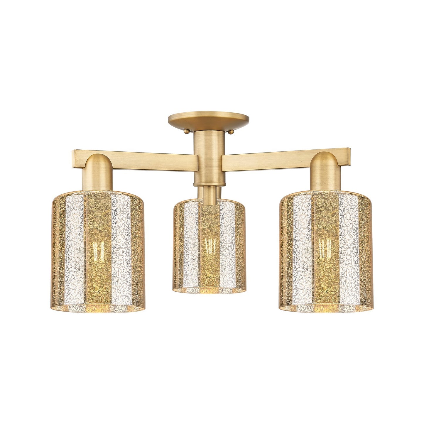 Innovations Cobbleskill 23in 3-Light Semi-Flush Mount | Industrial Brushed Brass Steel and Mercury Glass | Kitchen & Hallway | 22.5 | Model 716-3F-BB-G116