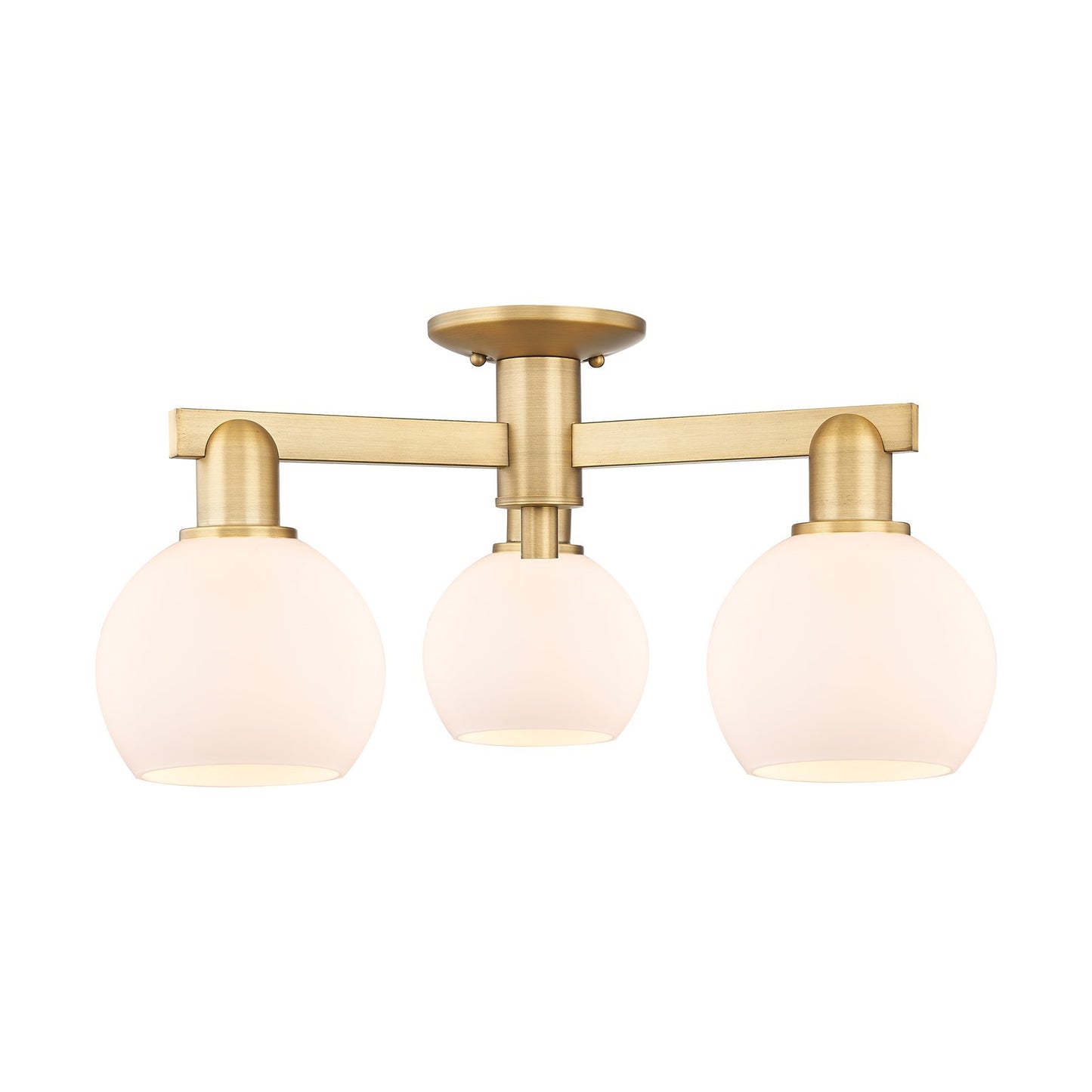 Innovations Athens 23in 3-Light Semi-Flush Mount | Industrial Brushed Brass and Matte White Glass | Entryway & Hallway | 23.38 x | Model 716-3F-BB-G121-6