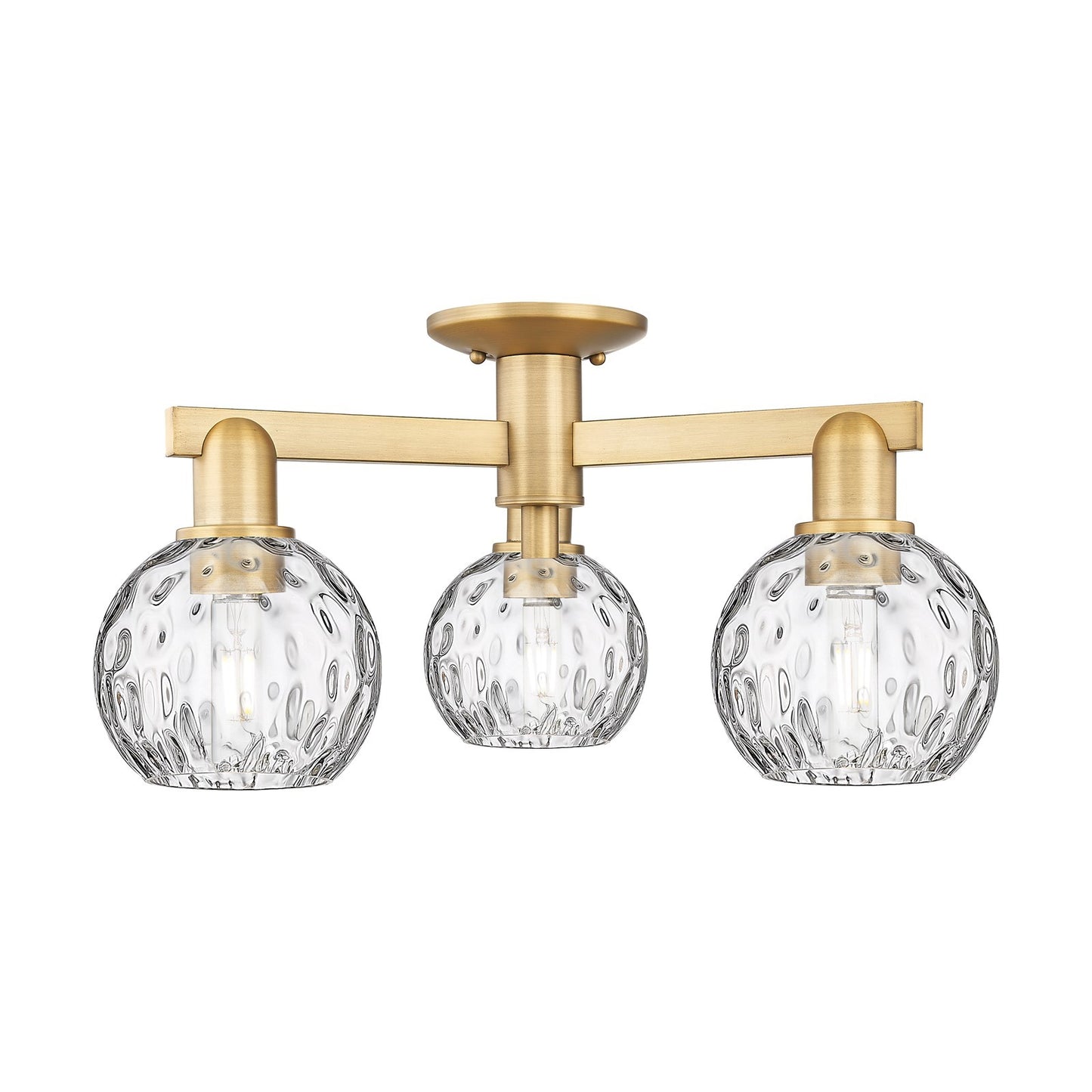 Innovations Athens Water Glass 24in 3-Light Semi-Flush Mount | Industrial Brushed Brass and Clear Water Glass | Kitchen & | Model 716-3F-BB-G1215-6