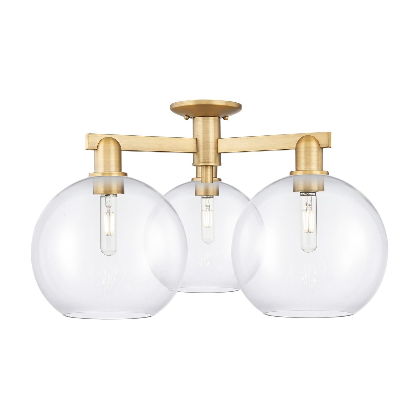 Innovations Athens 28in 3-Light Semi-Flush Mount | Industrial Brushed Brass Steel and Clear Glass | Entryway & Hallway | 27.5 x | Model 716-3F-BB-G122-10