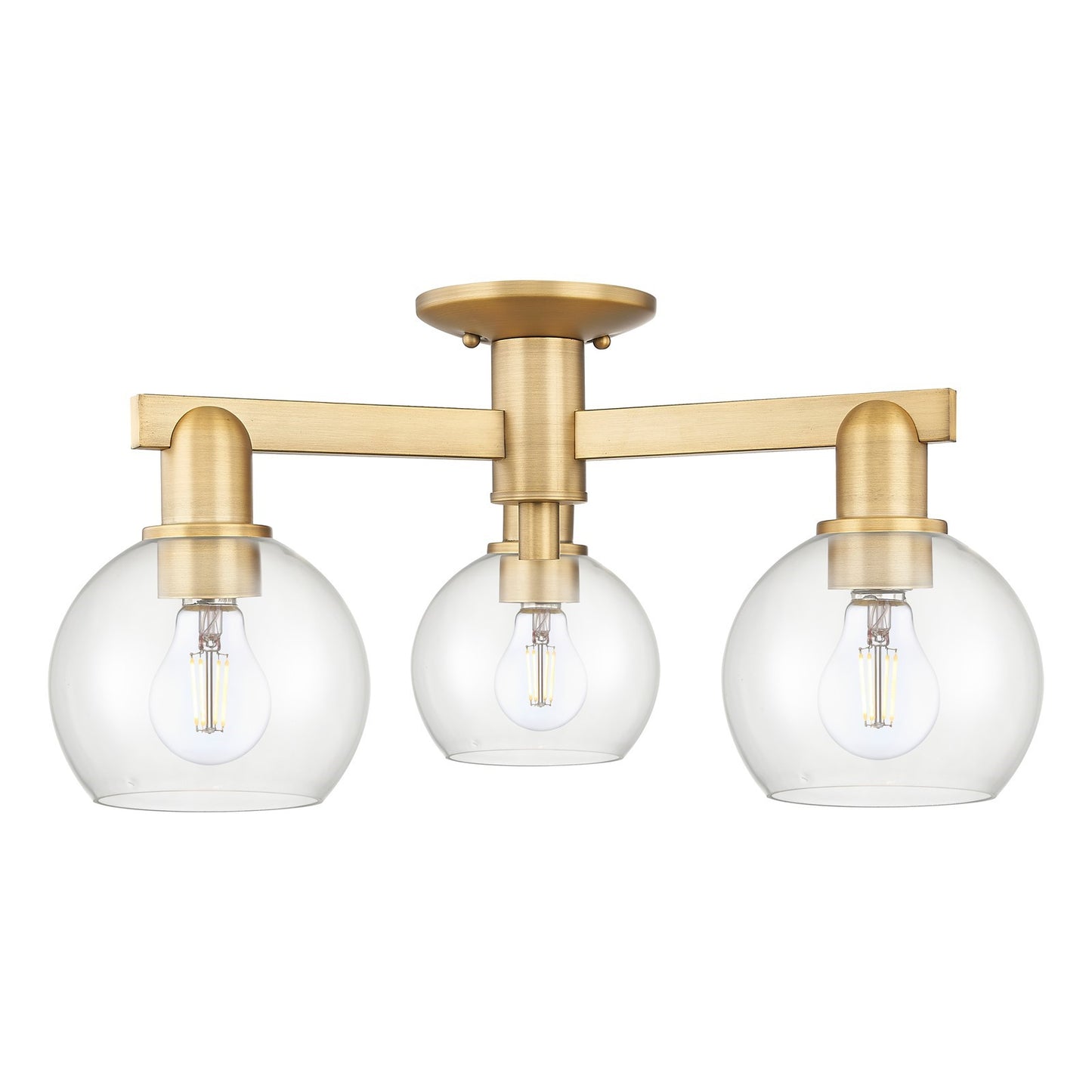 Innovations Athens 23in 3-Light Semi-Flush Mount | Industrial Brushed Brass Steel and Clear Glass | Damp-Rated Entryway & Hallway | Model 716-3F-BB-G122-6