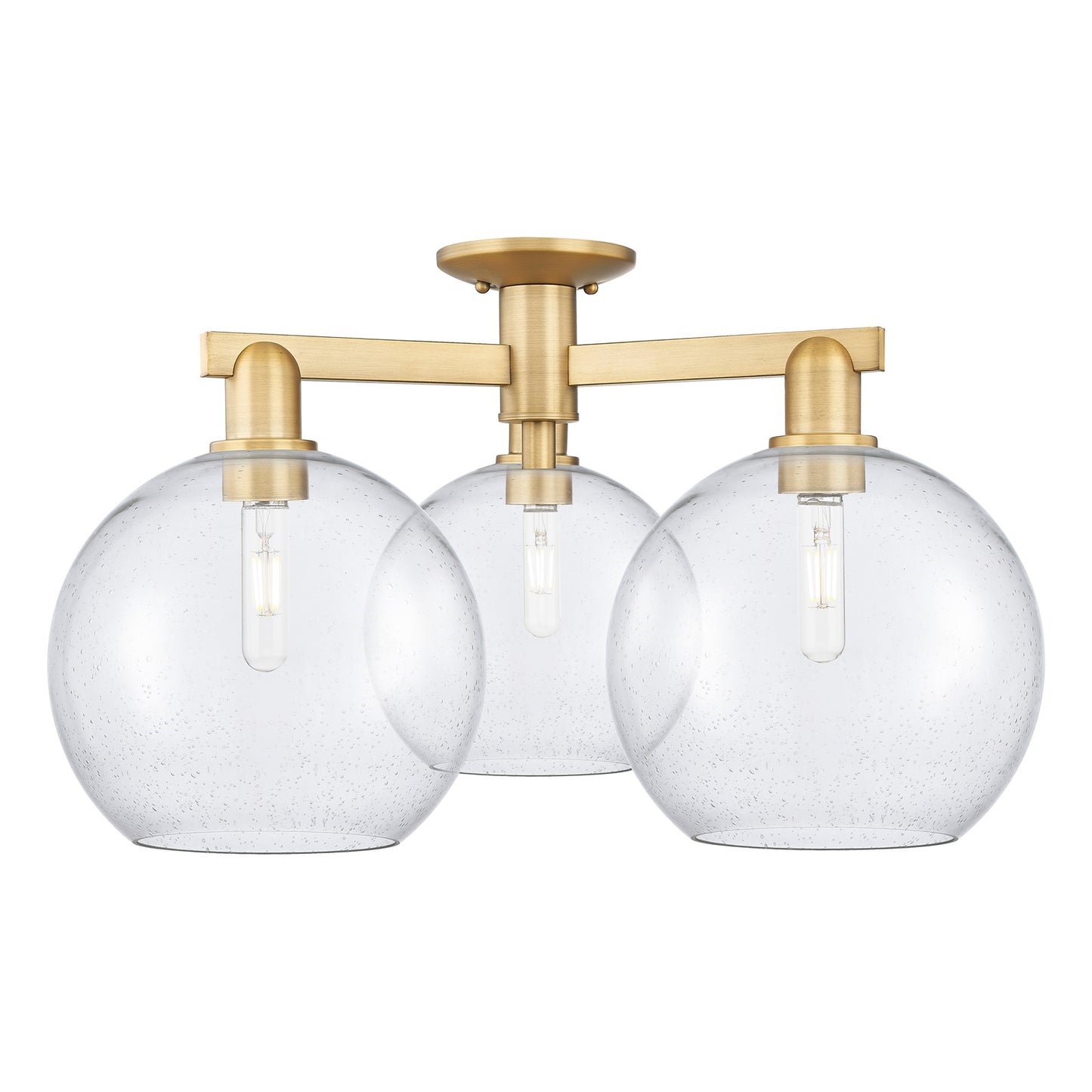 Innovations Athens 28in 3-Light Semi-Flush Mount | Industrial Brushed Brass Steel and Seedy Glass | Kitchen & Foyer | 27.5 x | Model 716-3F-BB-G124-10