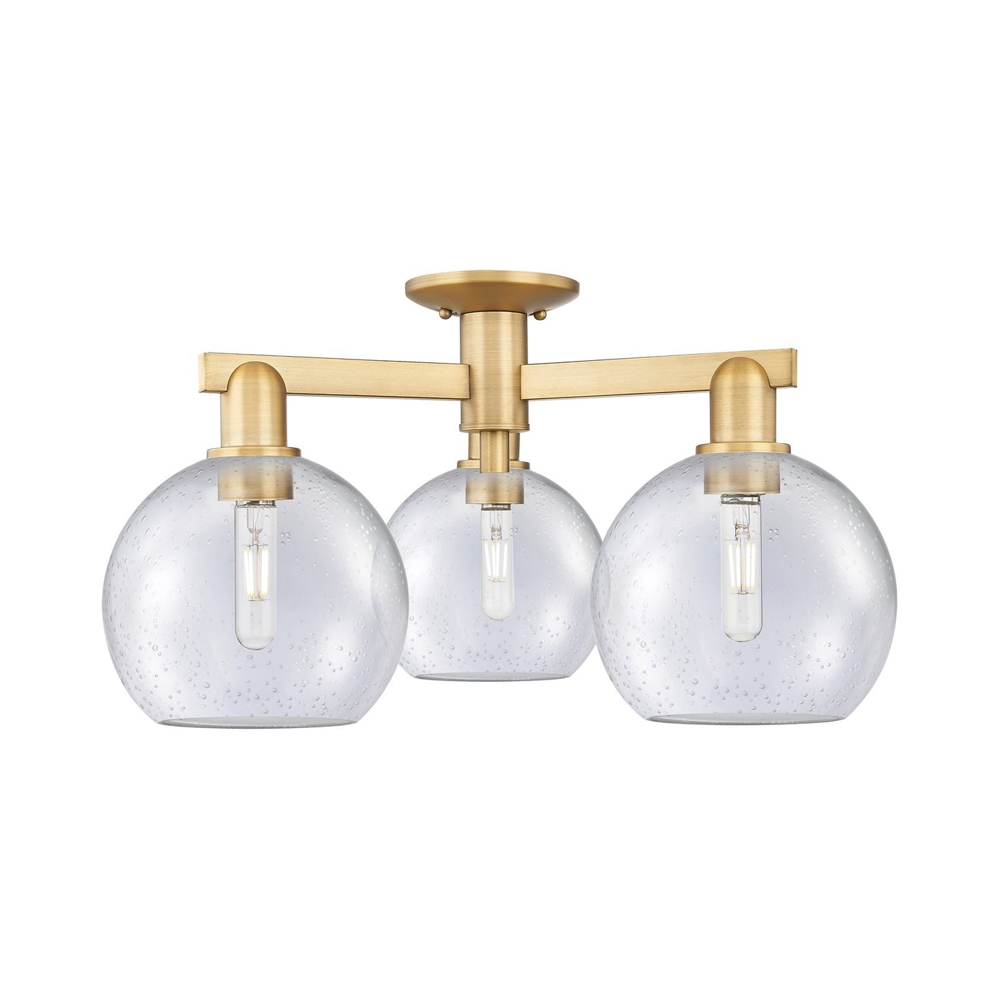 Innovations Athens 26in 3-Light Semi-Flush Mount | Industrial Brushed Brass Steel and Seedy Glass | Entryway & Hallway | 25.5 x | Model 716-3F-BB-G124-8