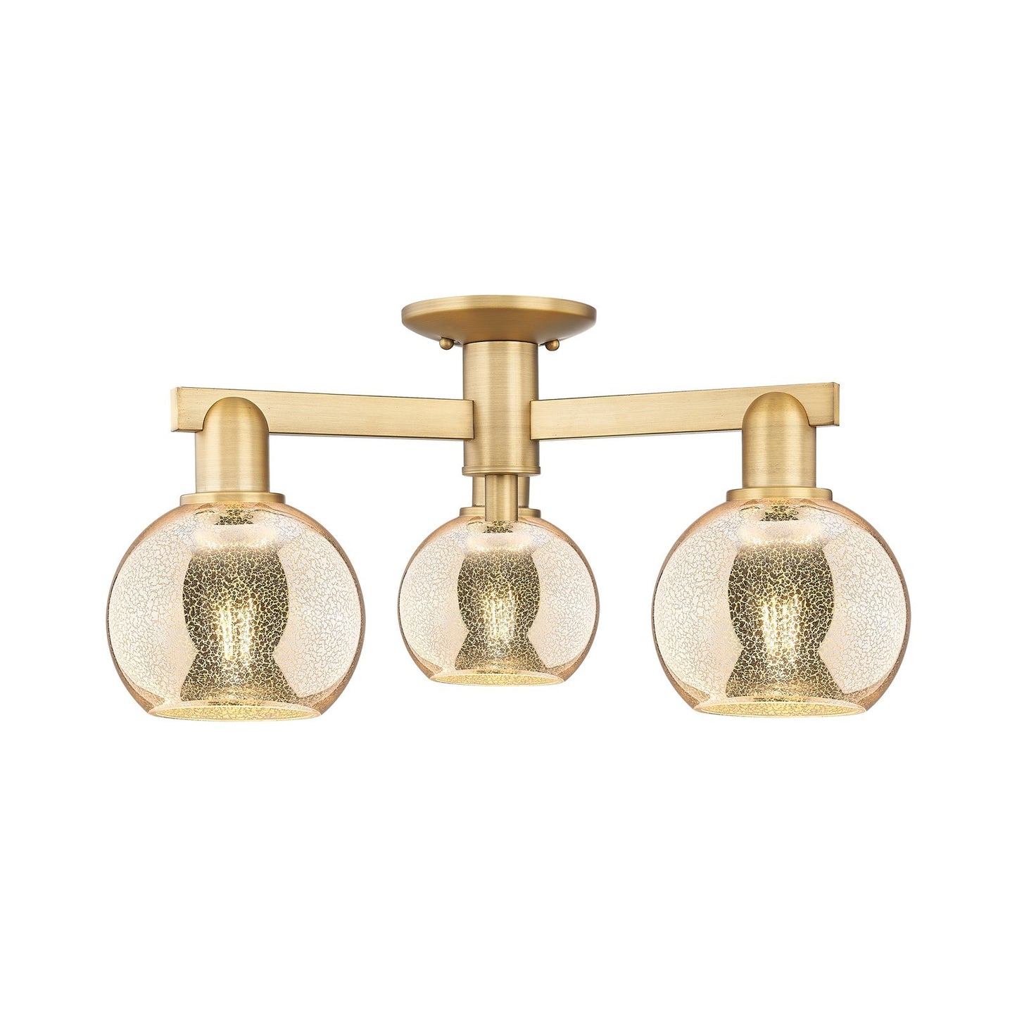 Innovations Athens 23in 3-Light Semi-Flush Mount | Industrial Brushed Brass and Mercury Glass | Living Room & Foyer Damp Rated | Model 716-3F-BB-G128-6