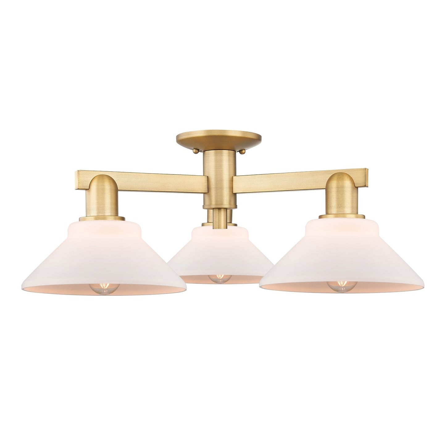 Innovations Orwell 26in 3-Light Semi-Flush Mount | Industrial Brushed Brass Steel and Matte White Glass | Kitchen & Hallway | 25.88 | Model 716-3F-BB-G131