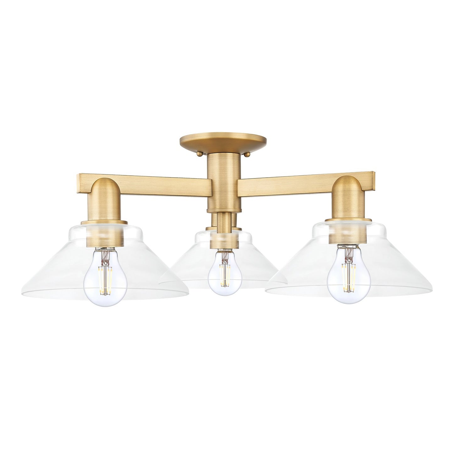 Innovations Orwell 26in 3-Light Semi-Flush Mount | Industrial Brushed Brass Steel and Clear Glass | Entryway & Hallway | 25.88 x | Model 716-3F-BB-G132