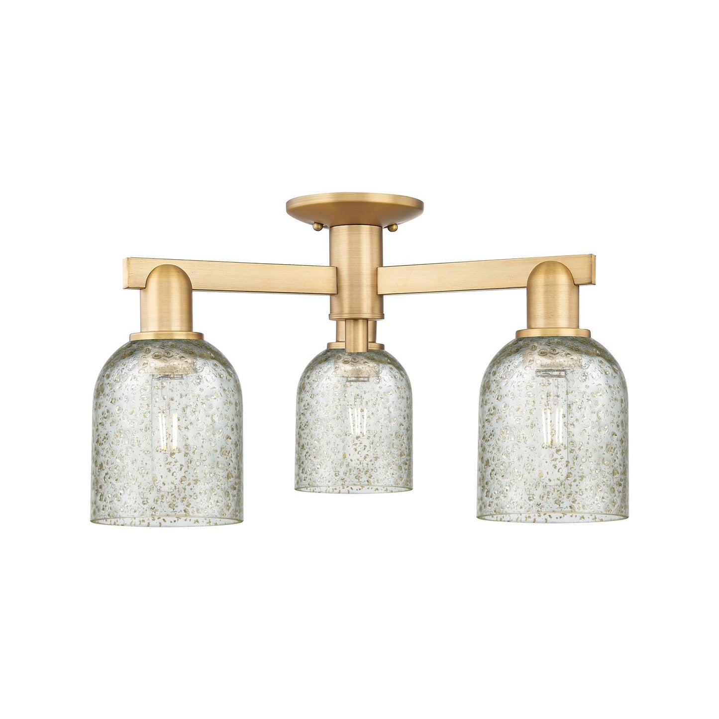 Innovations Caledonia 23in 3-Light Semi-Flush Mount | Industrial Brushed Brass Steel and Mica Glass | Kitchen & Hallway | 22.5 x | Model 716-3F-BB-G259