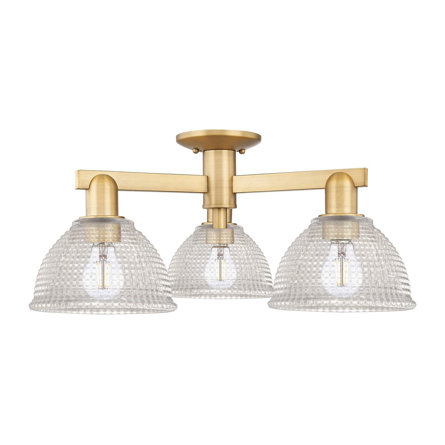 Innovations Arietta 26in 3-Light Semi-Flush Mount | Industrial Brushed Brass Steel and Clear Glass | Entryway & Hallway | 25.5 x | Model 716-3F-BB-G422