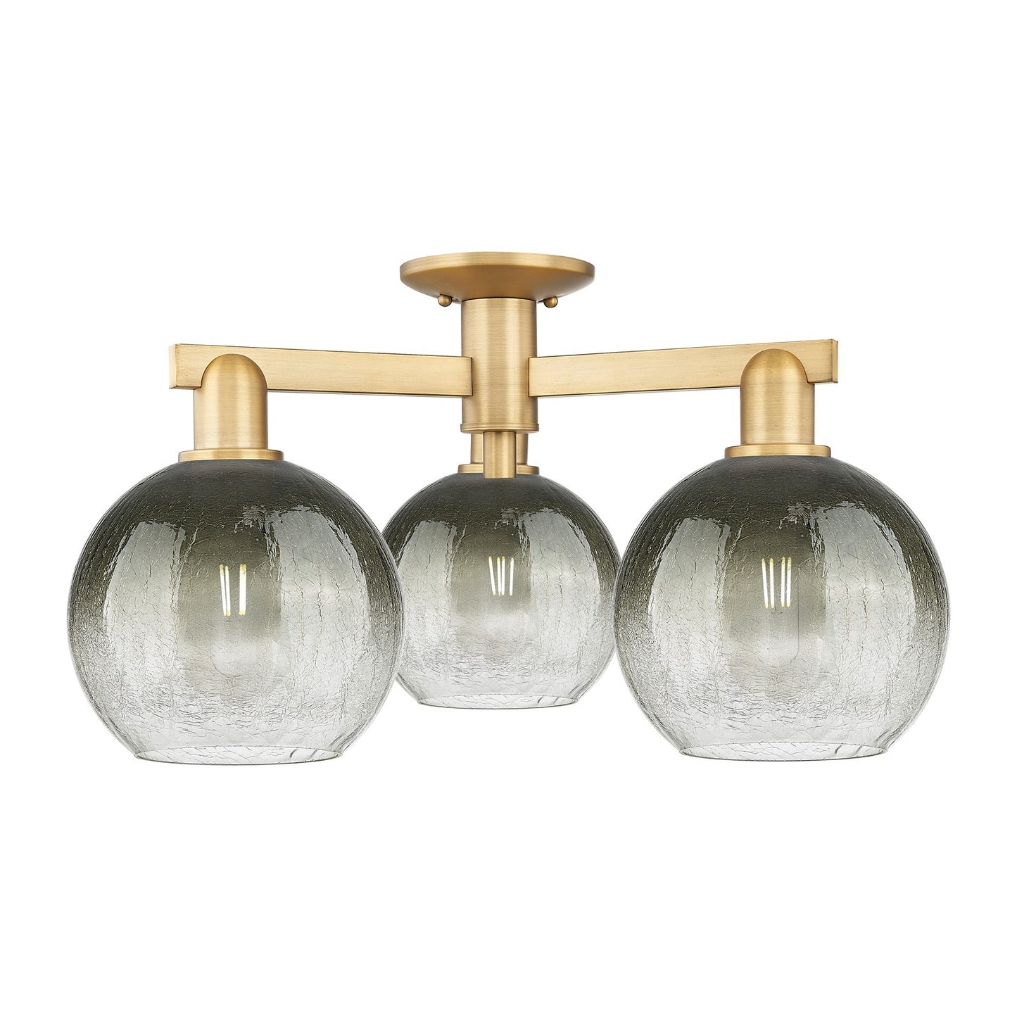 Innovations Brookhaven Globe 25in 3-Light Semi-Flush Mount | Industrial Brushed Brass Steel and Slate Glass | Living Room & | Model 716-3F-BB-G483-8SL