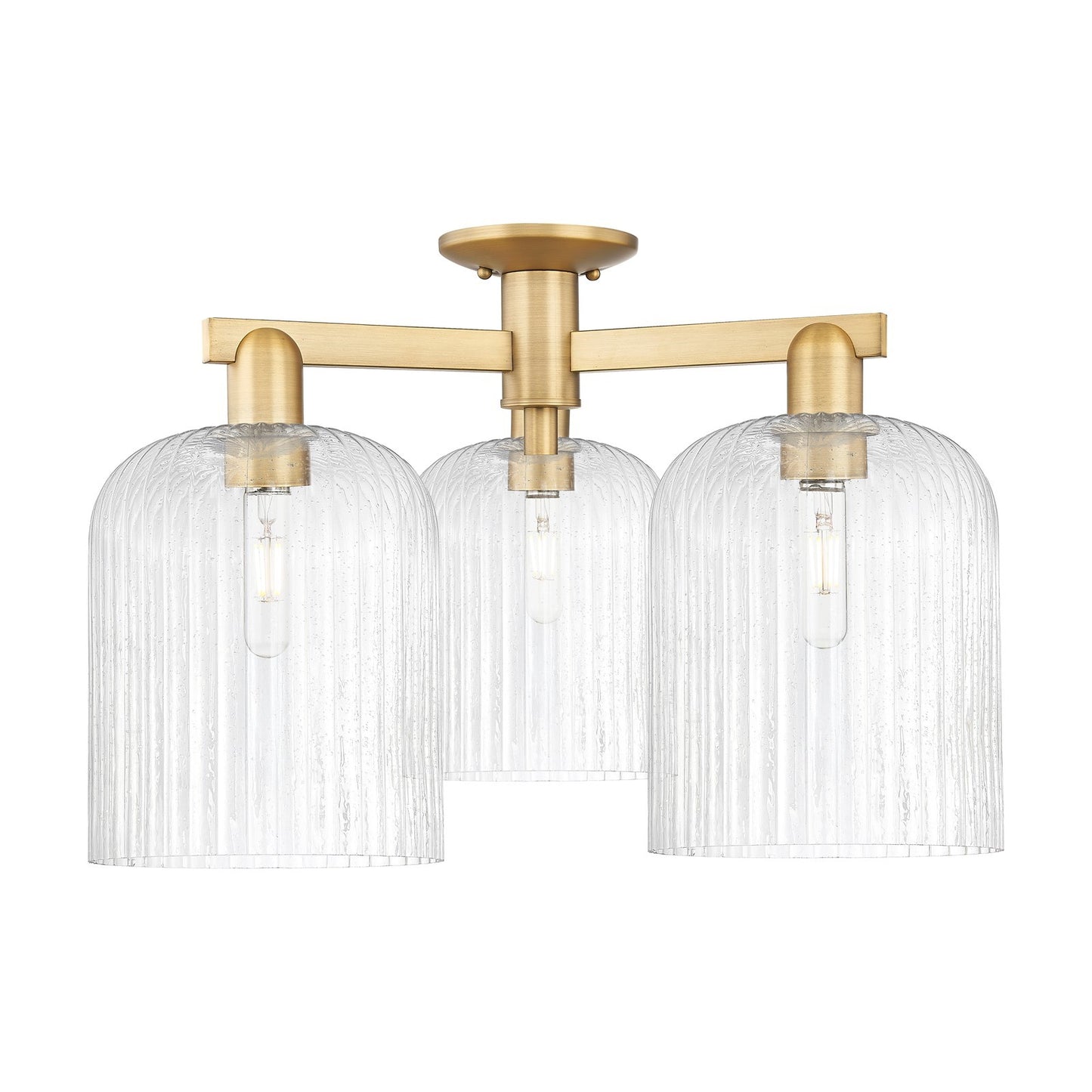 Innovations Bridal Veil 26in 3-Light Semi-Flush Mount | Industrial Brushed Brass Steel and Seedy Ribbed Glass | Entryway & | Model 716-3F-BB-G559-8SDY