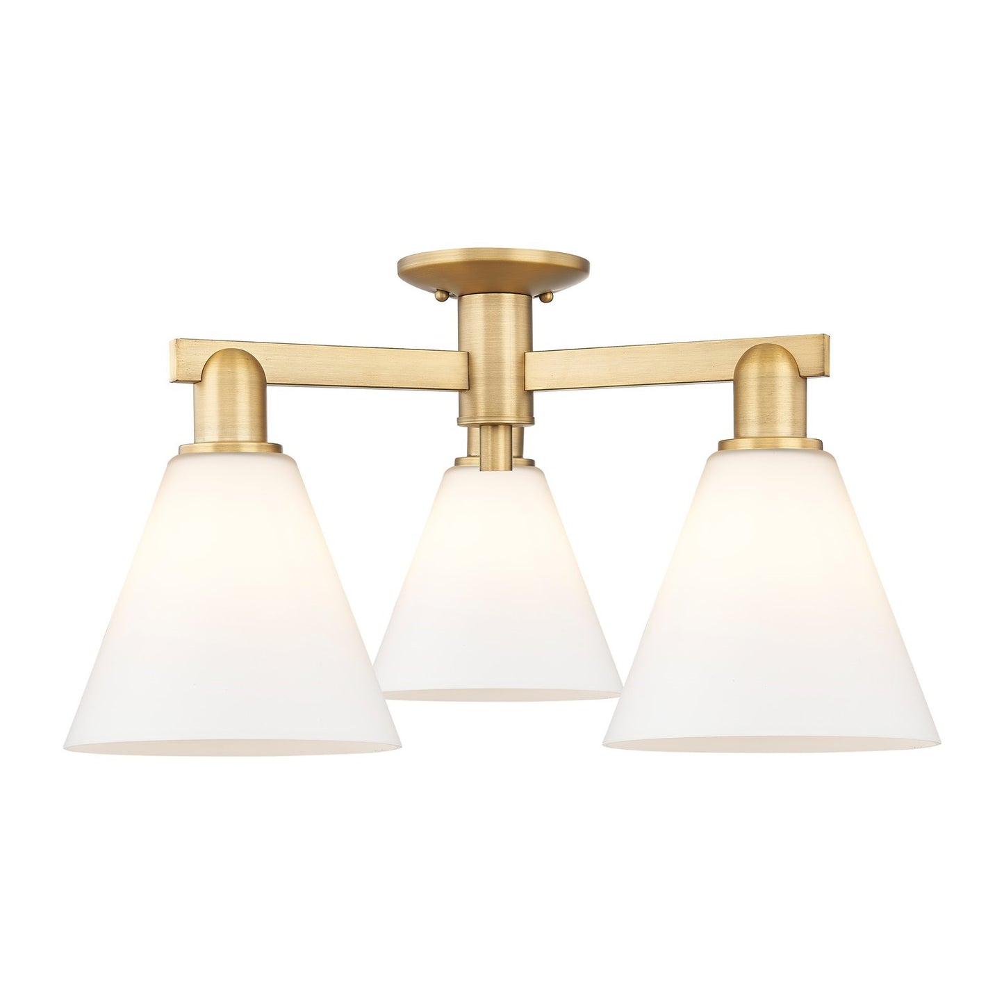 Innovations Berkshire Glass 26in 3-Light Semi-Flush Mount | Industrial Brushed Brass and Matte White Glass | Kitchen & Hallway | Model 716-3F-BB-GBC-81