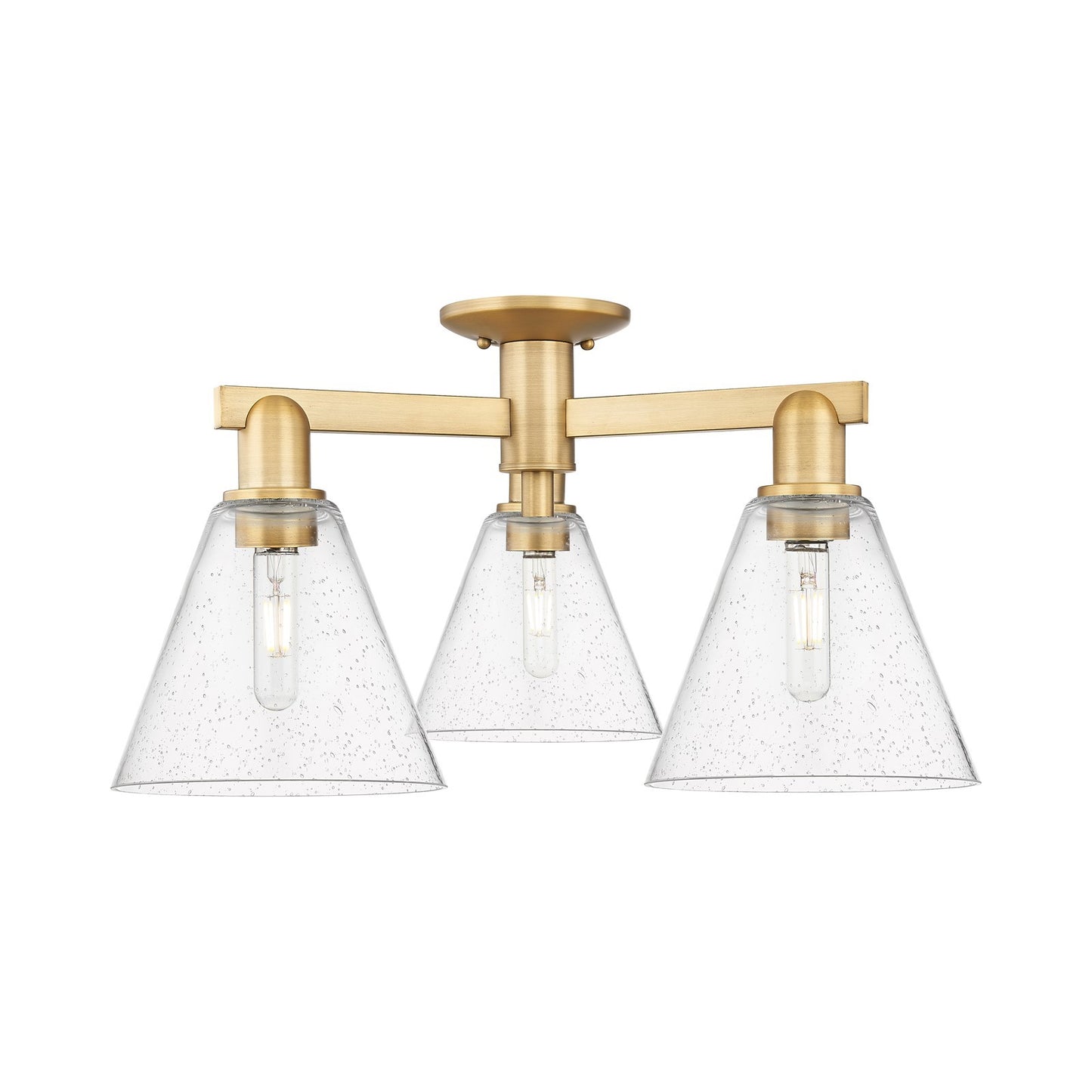 Innovations Berkshire Glass 26in 3-Light Semi-Flush Mount | Industrial Brushed Brass Steel and Seedy Glass | Entryway & Hallway | Model 716-3F-BB-GBC-84