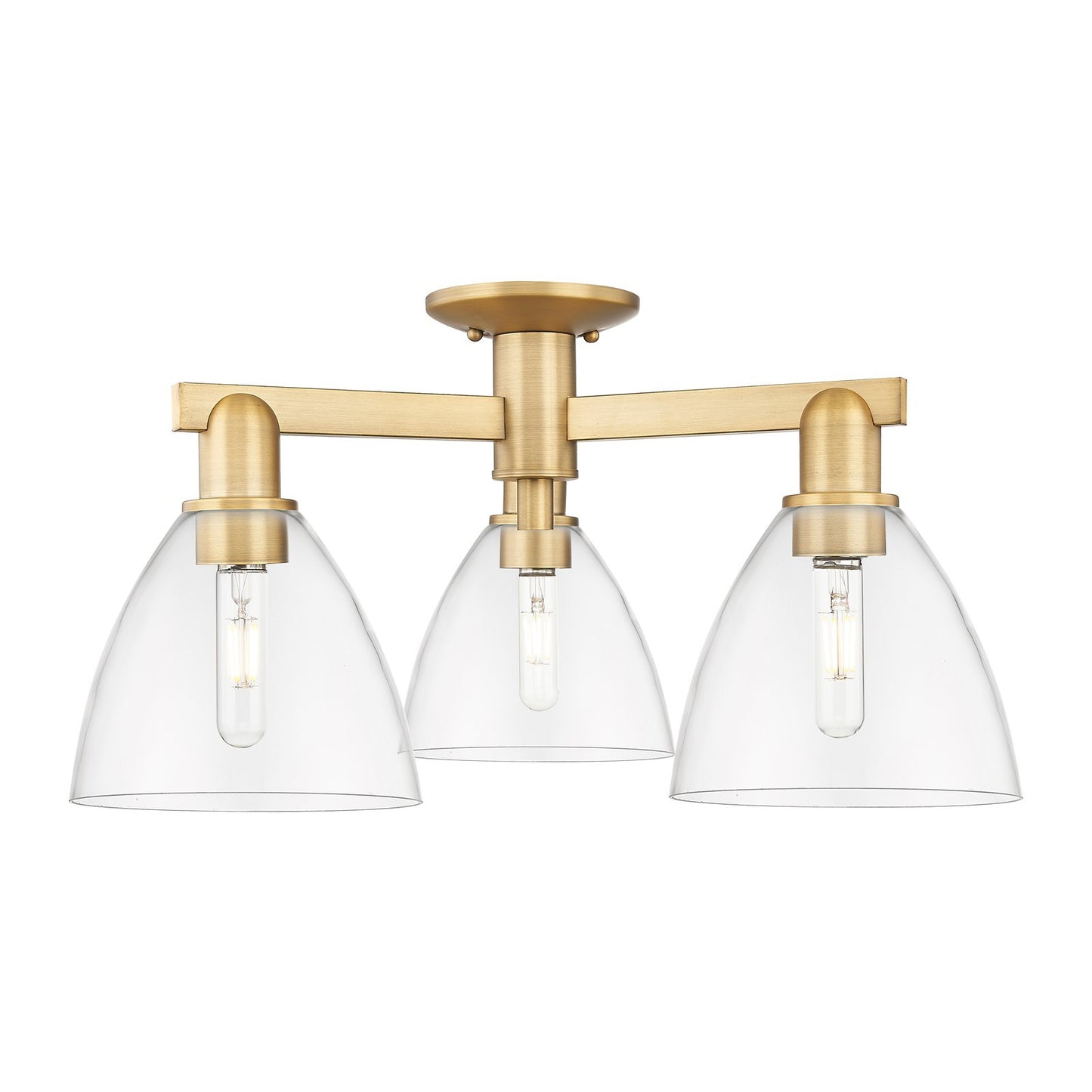 Innovations Bristol 25in 3-Light Semi-Flush Mount | Industrial Brushed Brass Steel and Clear Glass | Damp-Rated Kitchen & | Model 716-3F-BB-GBD-752