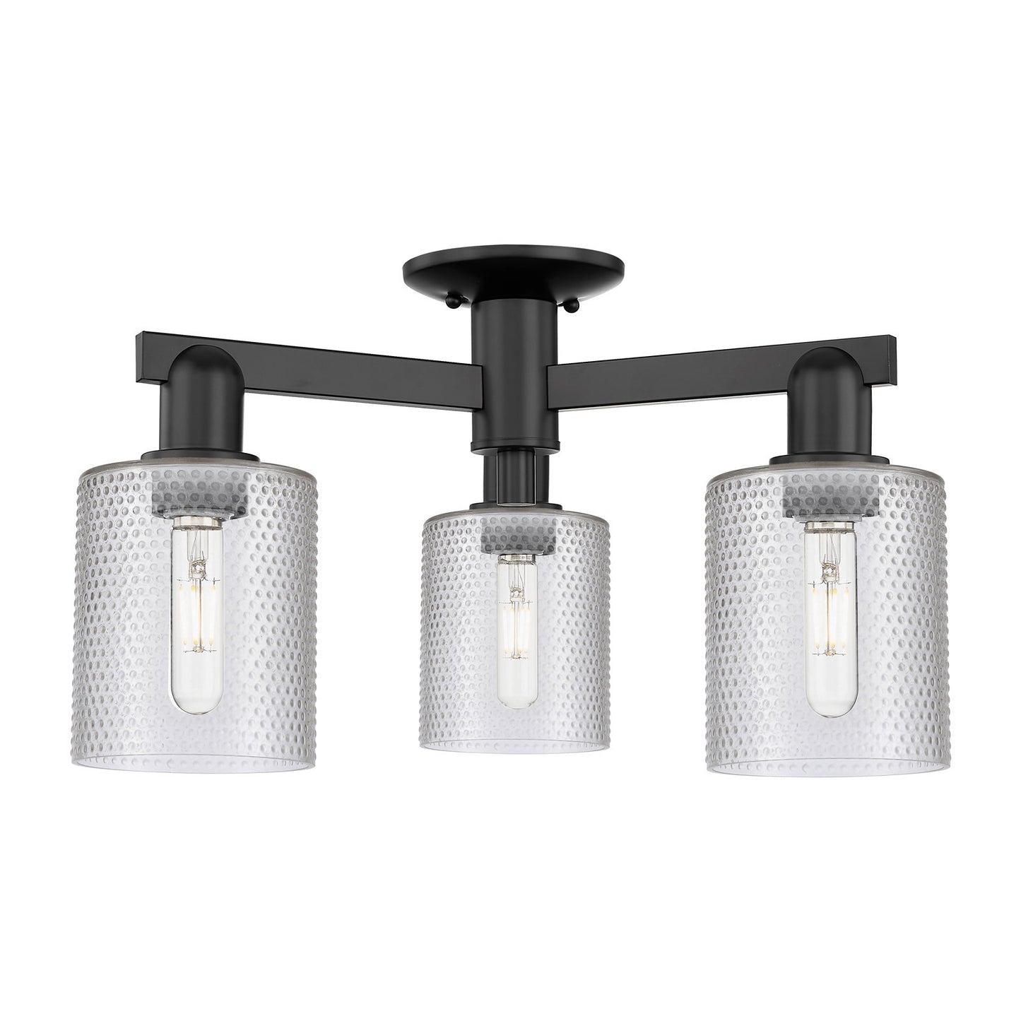 Innovations Cobbleskill 23in 3-Light Semi-Flush Mount | Industrial Matte Black Steel and Clear Glass | Kitchen & Hallway | 22.5 x | Model 716-3F-BK-G112