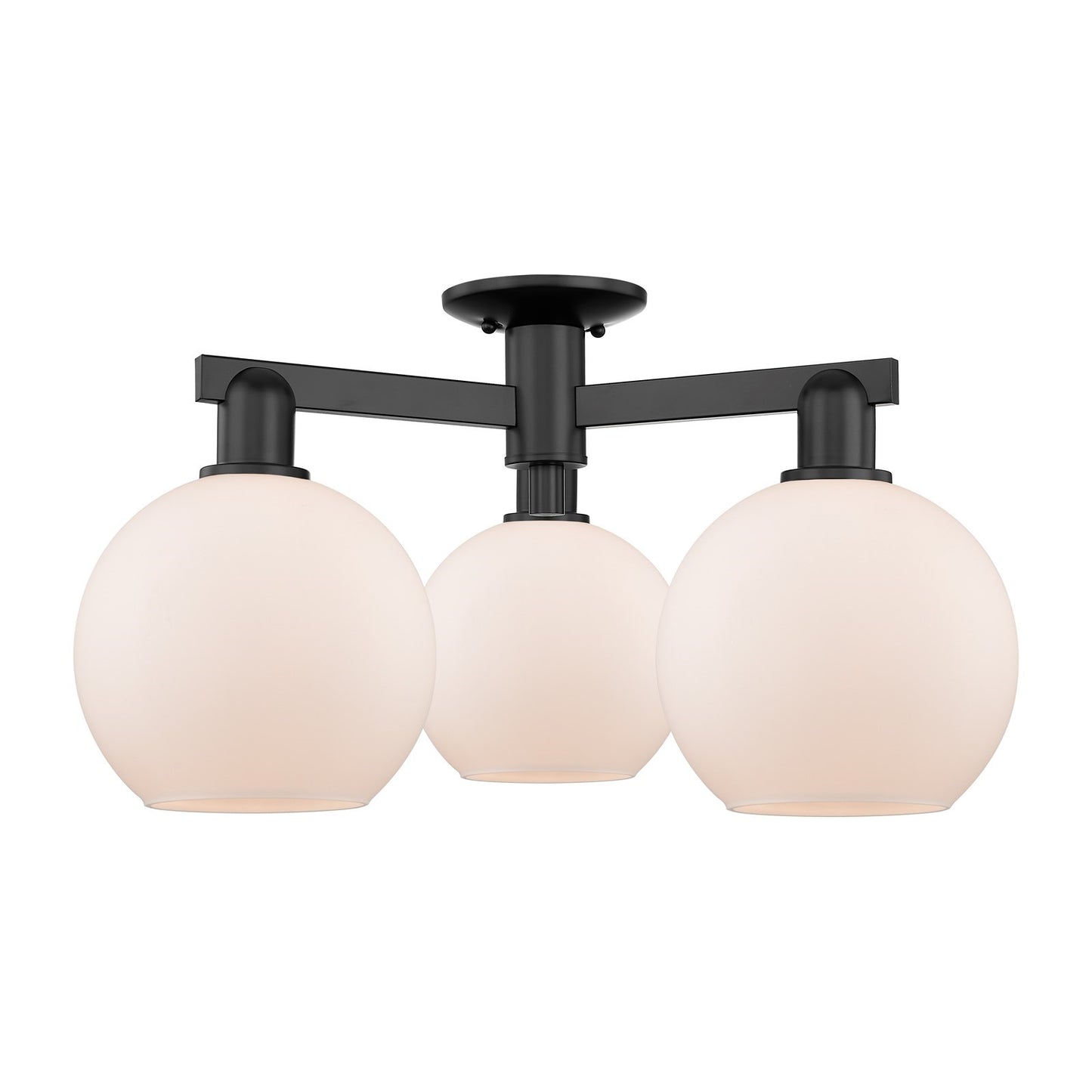 Innovations Athens 26in 3-Light Semi-Flush Mount | Industrial Matte Black Steel and Matte White Glass | Kitchen & Hallway | 25.5 | Model 716-3F-BK-G121-8