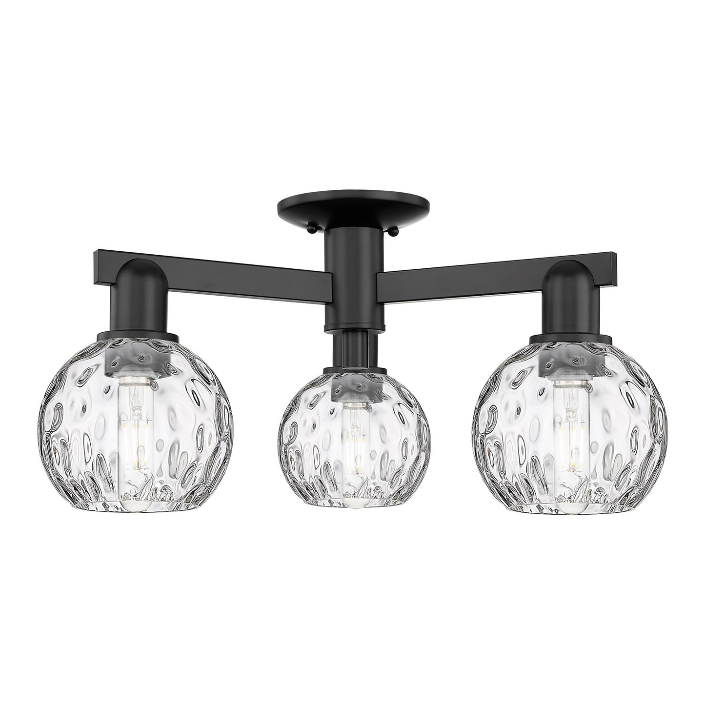 Innovations Athens Water Glass 24in 3-Light Semi-Flush Mount | Industrial Matte Black Steel and Clear Glass | Living Room & | Model 716-3F-BK-G1215-6